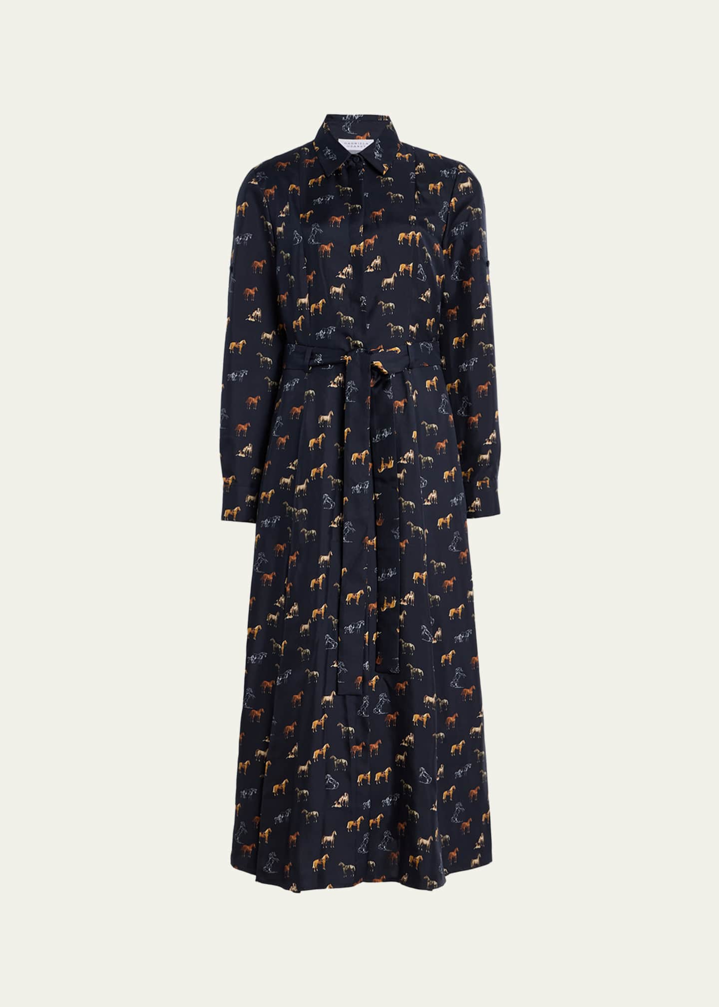 Gabriela Hearst Galway Horse-Print Silk Belted Maxi Shirtdress