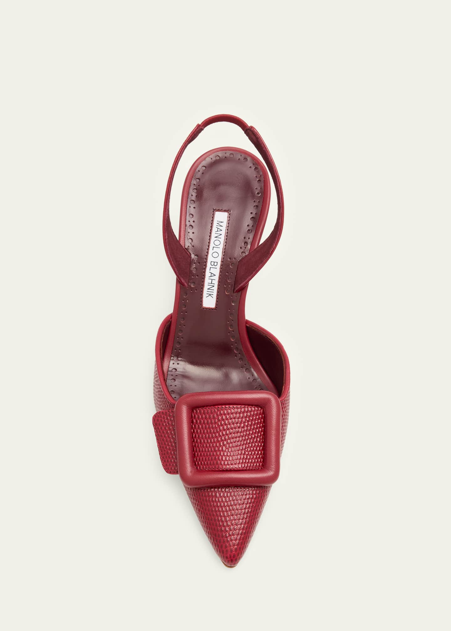 Manolo Blahnik 70mm Mayslibi Embossed Leather Slingback Pumps
