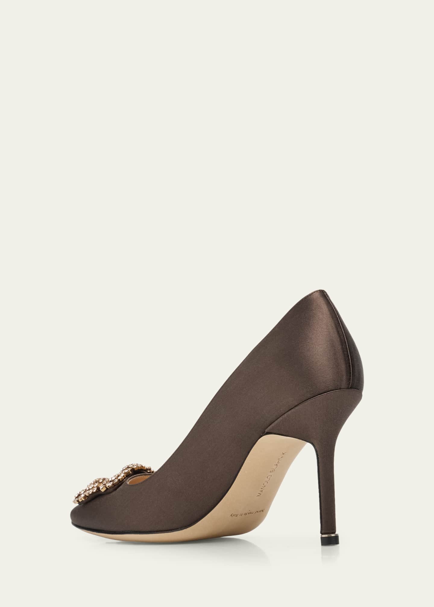 Manolo Blahnik 90mm Hangisis Satin Pumps with Crystal Buckle