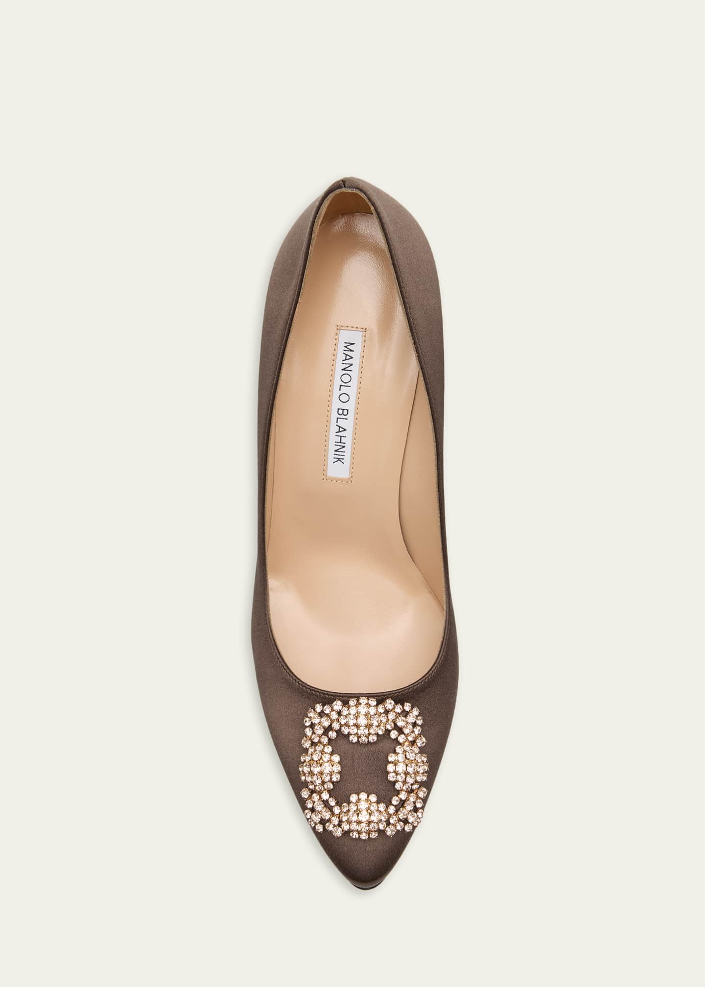 Manolo Blahnik 90mm Hangisis Satin Pumps with Crystal Buckle