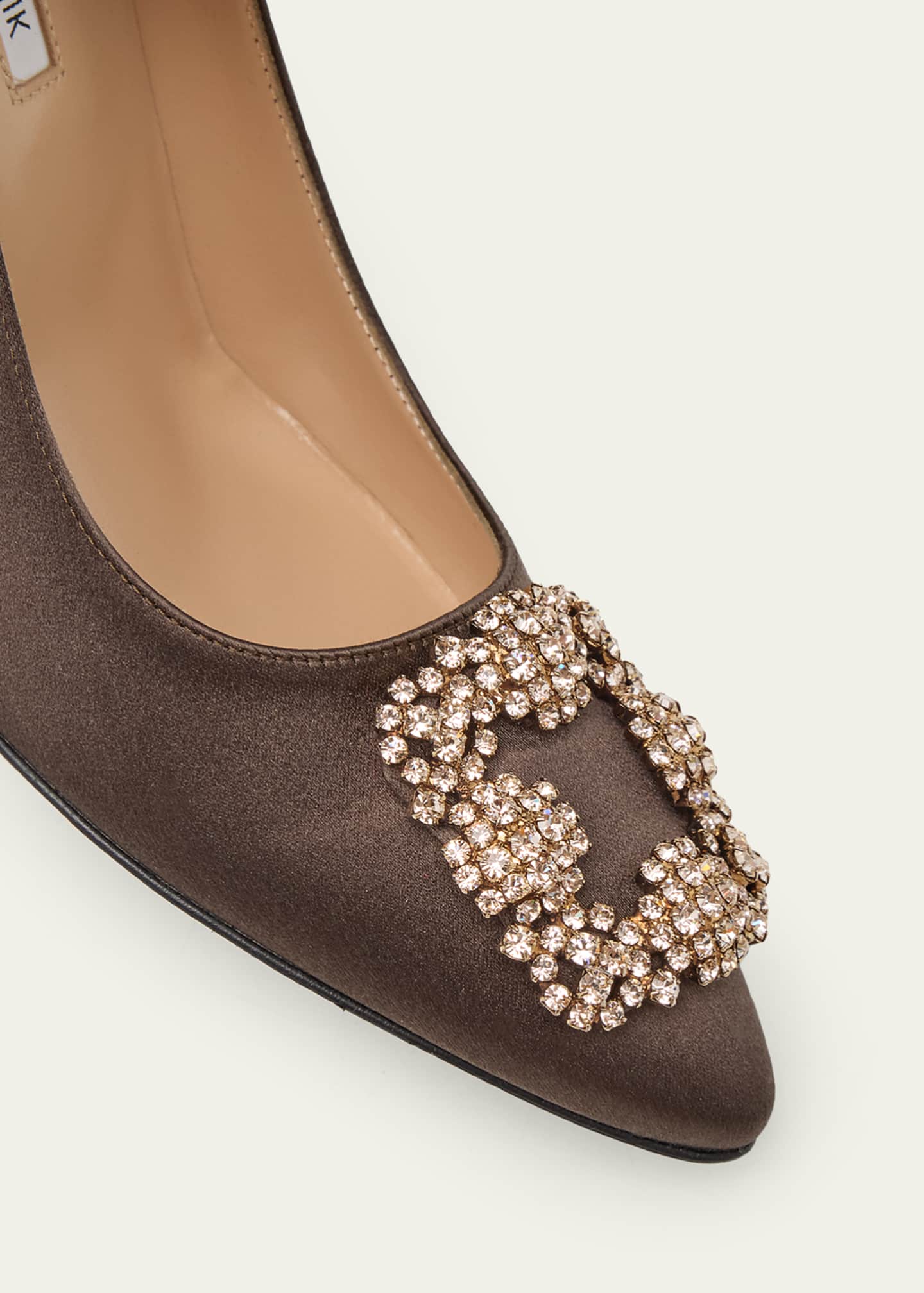 Manolo Blahnik 90mm Hangisis Satin Pumps with Crystal Buckle