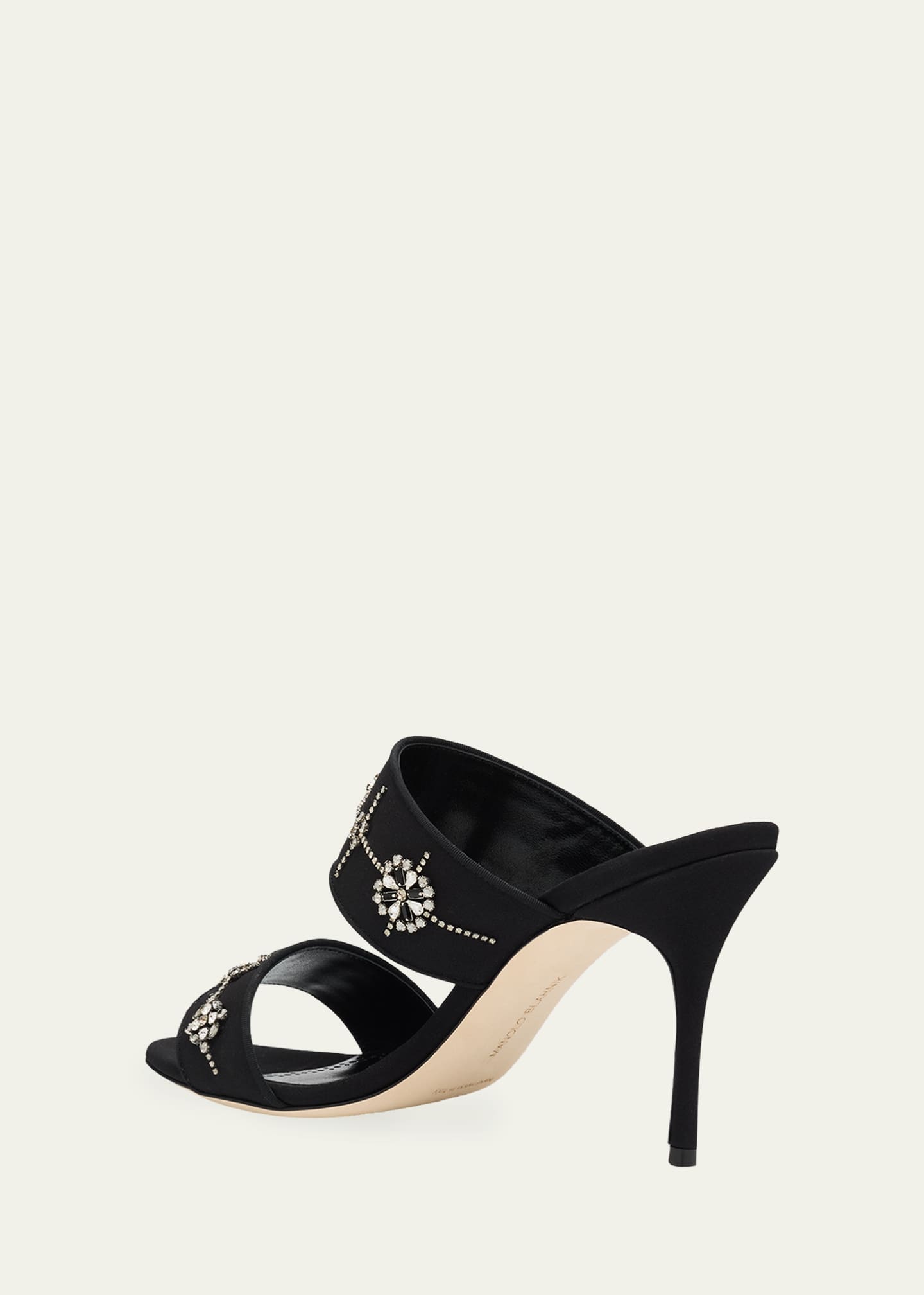 Manolo Blahnik 90mm Ralota Embellished Satin Mule Sandals
