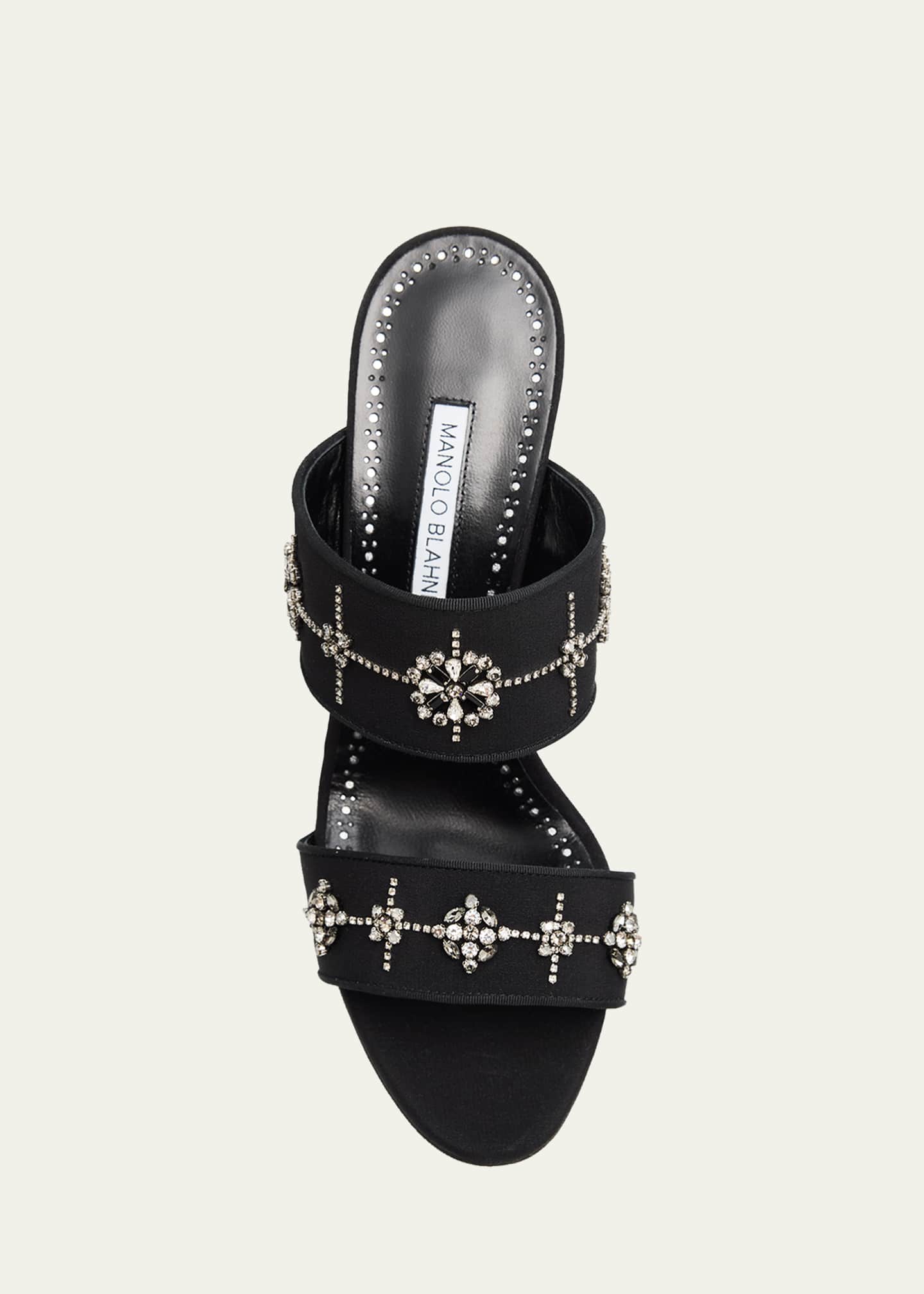 Manolo Blahnik 90mm Ralota Embellished Satin Mule Sandals