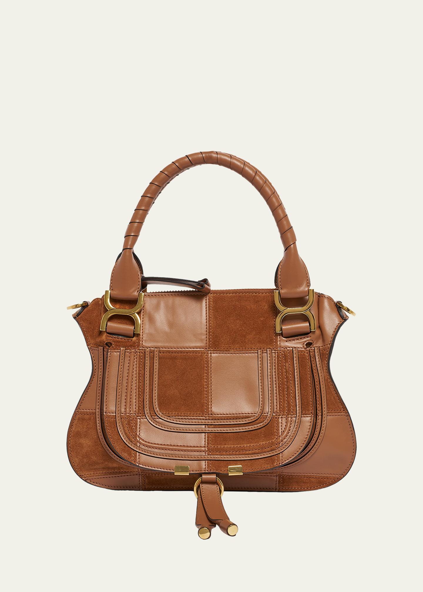 Chloe Marcie Medium Saddle Shoulder Bag in Patchwork Leather