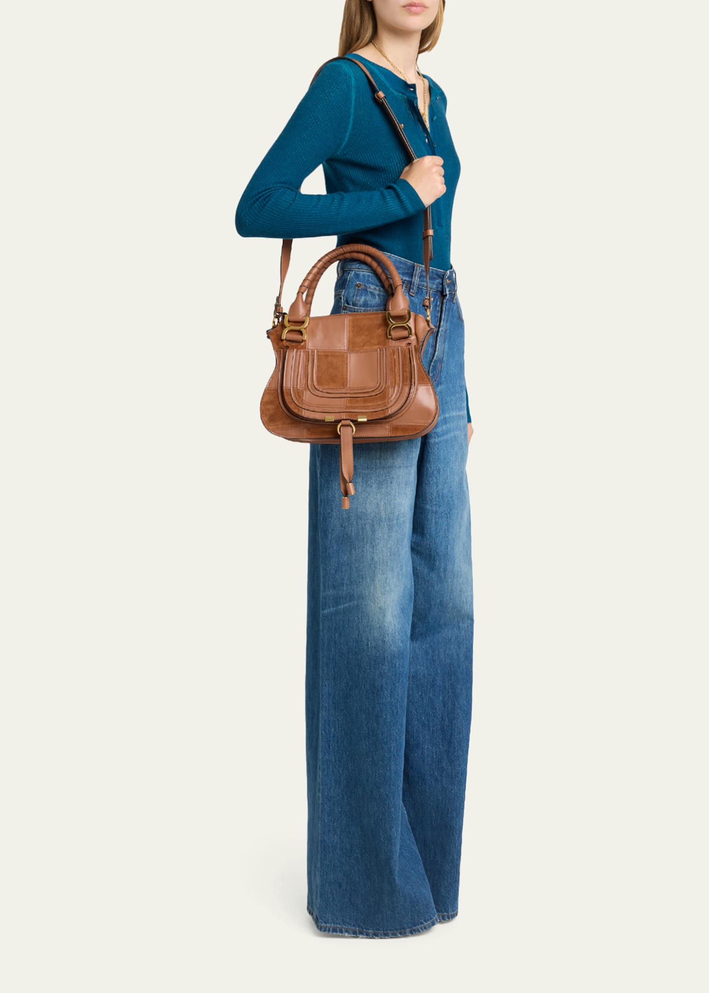 Chloe Marcie Medium Saddle Shoulder Bag in Patchwork Leather