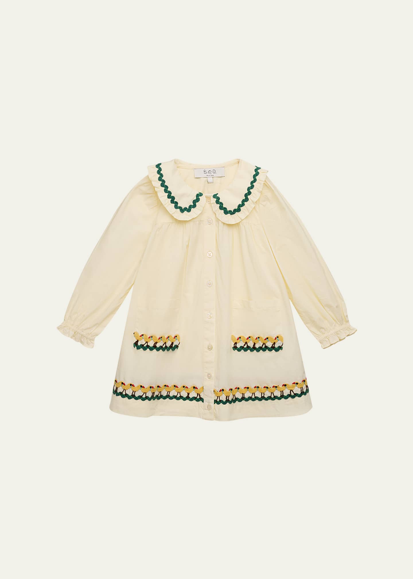 cotton dress size 14 Sea Girl's Larson Ric-Rac Duck Embroidered Cotton Dress, Size 2-14