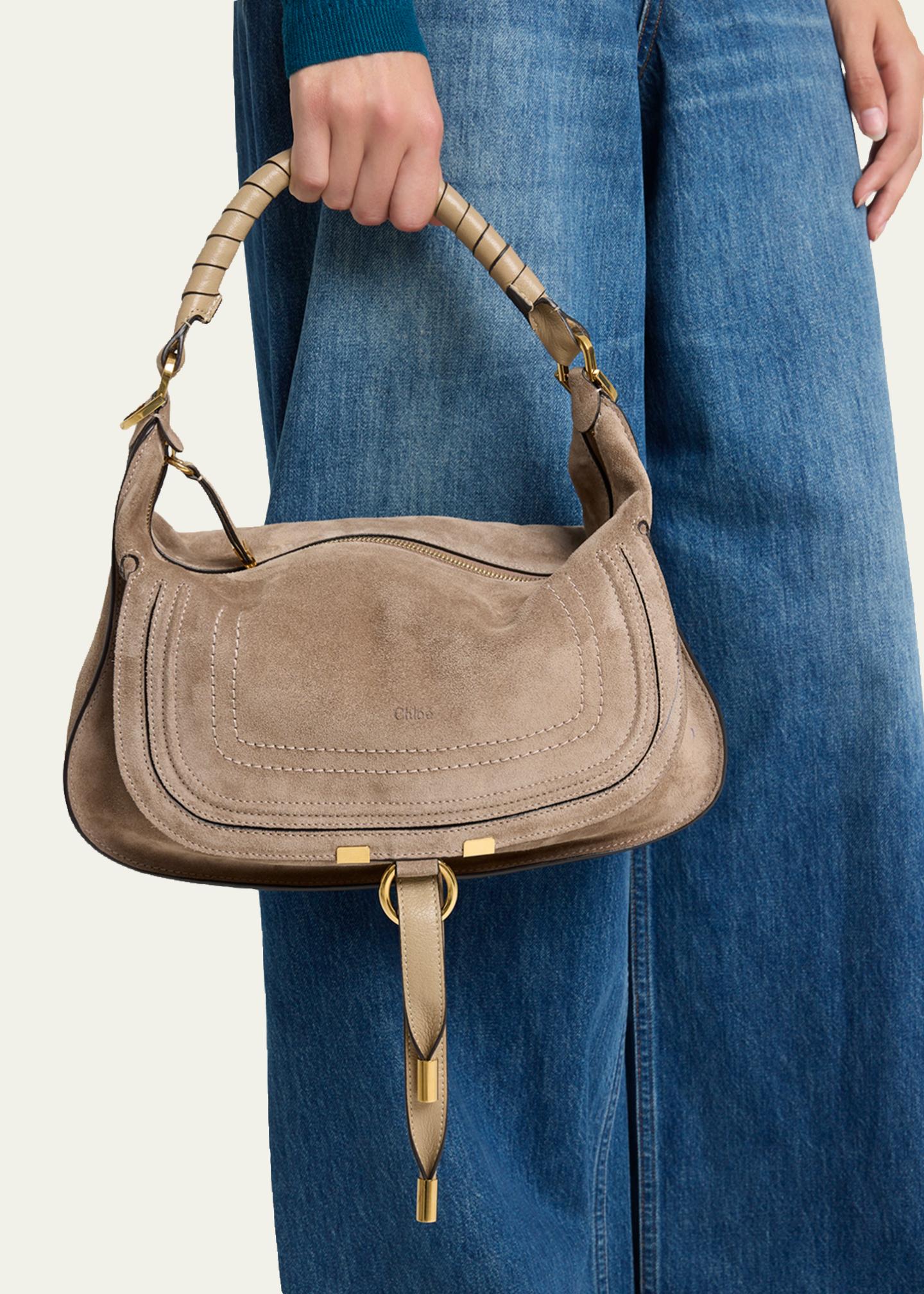 Chloe Marcie Medium Saddle Shoulder Bag in Suede - Bergdorf Goodman