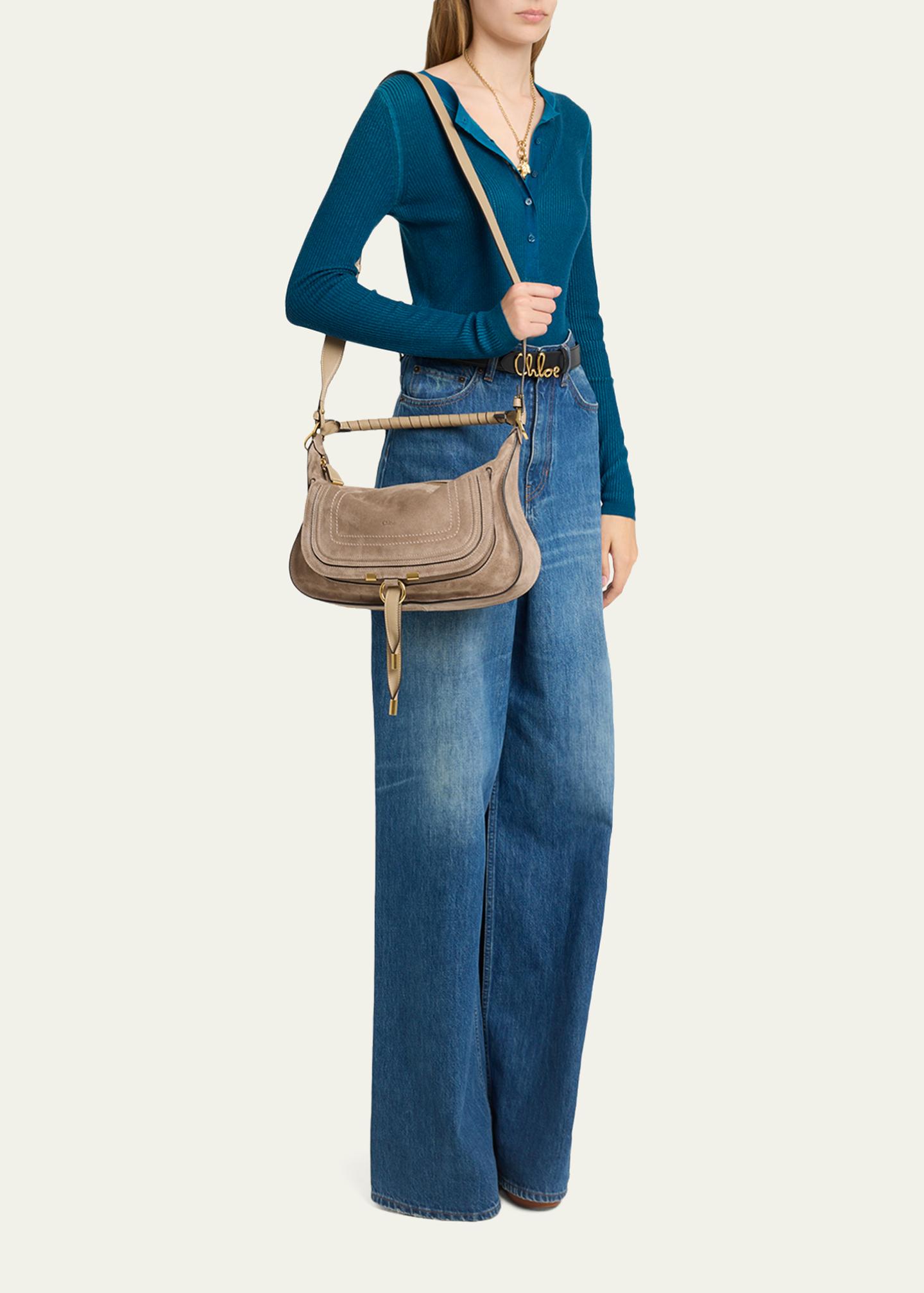 Chloe Marcie Medium Saddle Shoulder Bag in Suede - Bergdorf Goodman
