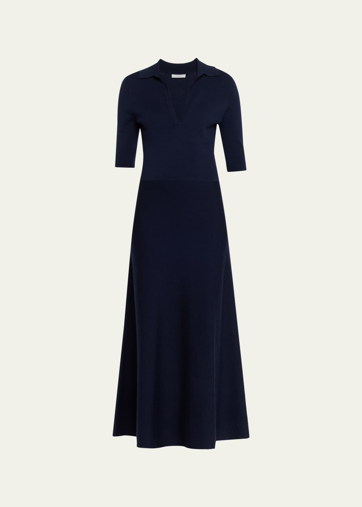Gabriela Hearst Bradley Wool-Cashmere Knit Short-Sleeve Midi Polo Dress, Blue, Women's, Medium, Casual & Work Dresses Wool Dresses