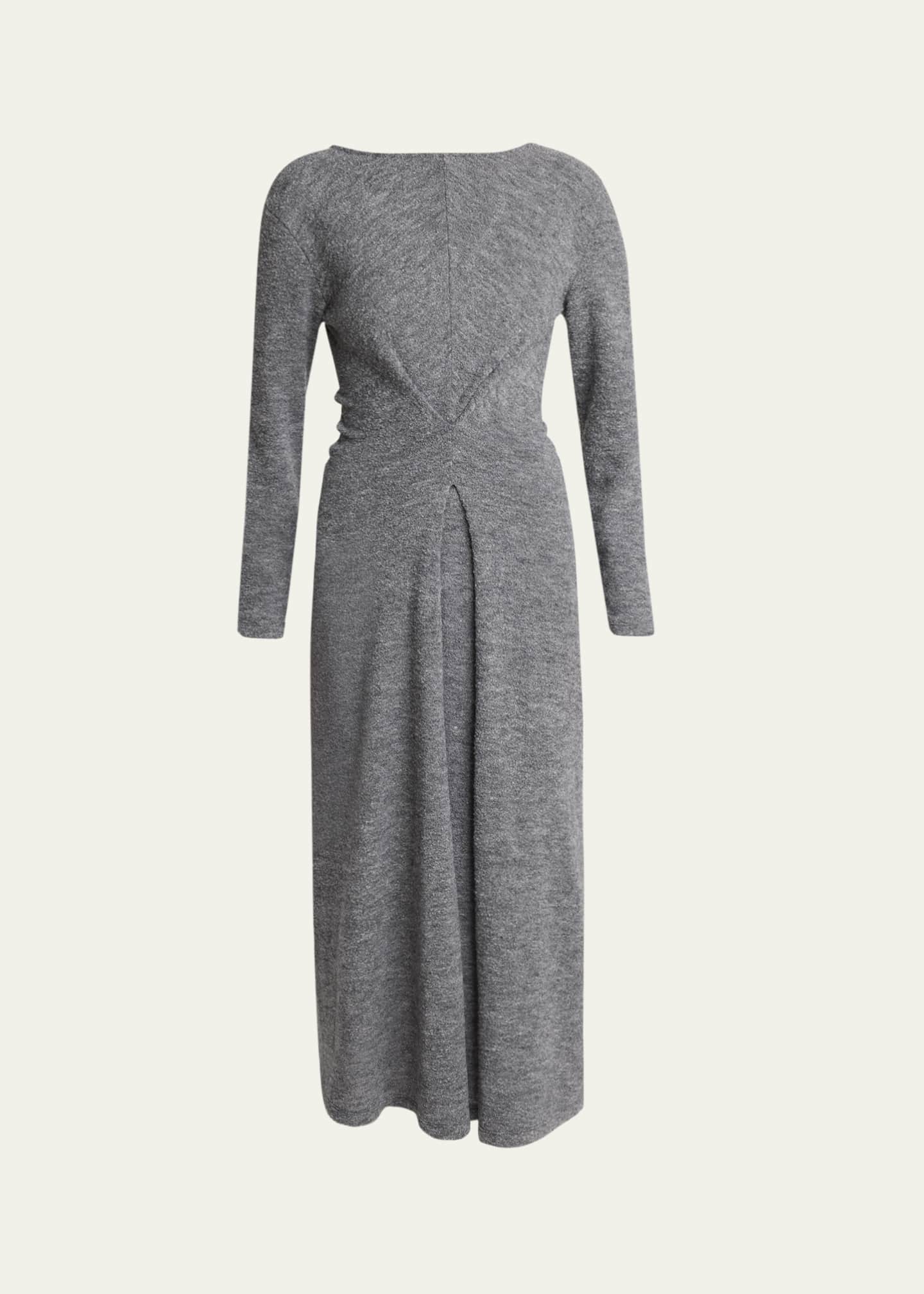 grey wool long sleeve dress Grey Wool Midi Dress  Long Sleeve Elegant Winter Dress with Pockets 3849 Grey / XS