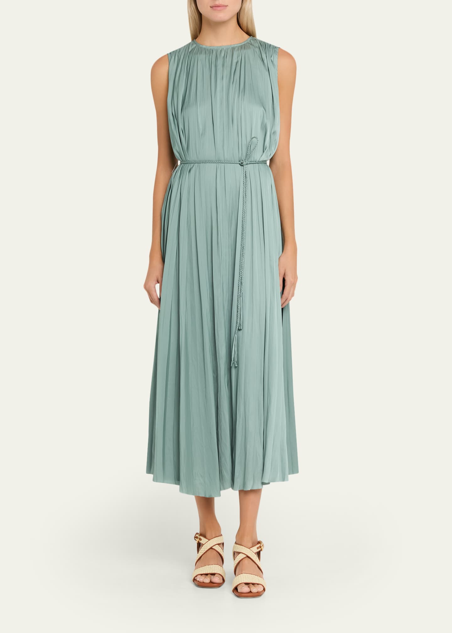 strapless open back dress Meher Green Pleated Midi Dress M main image 0