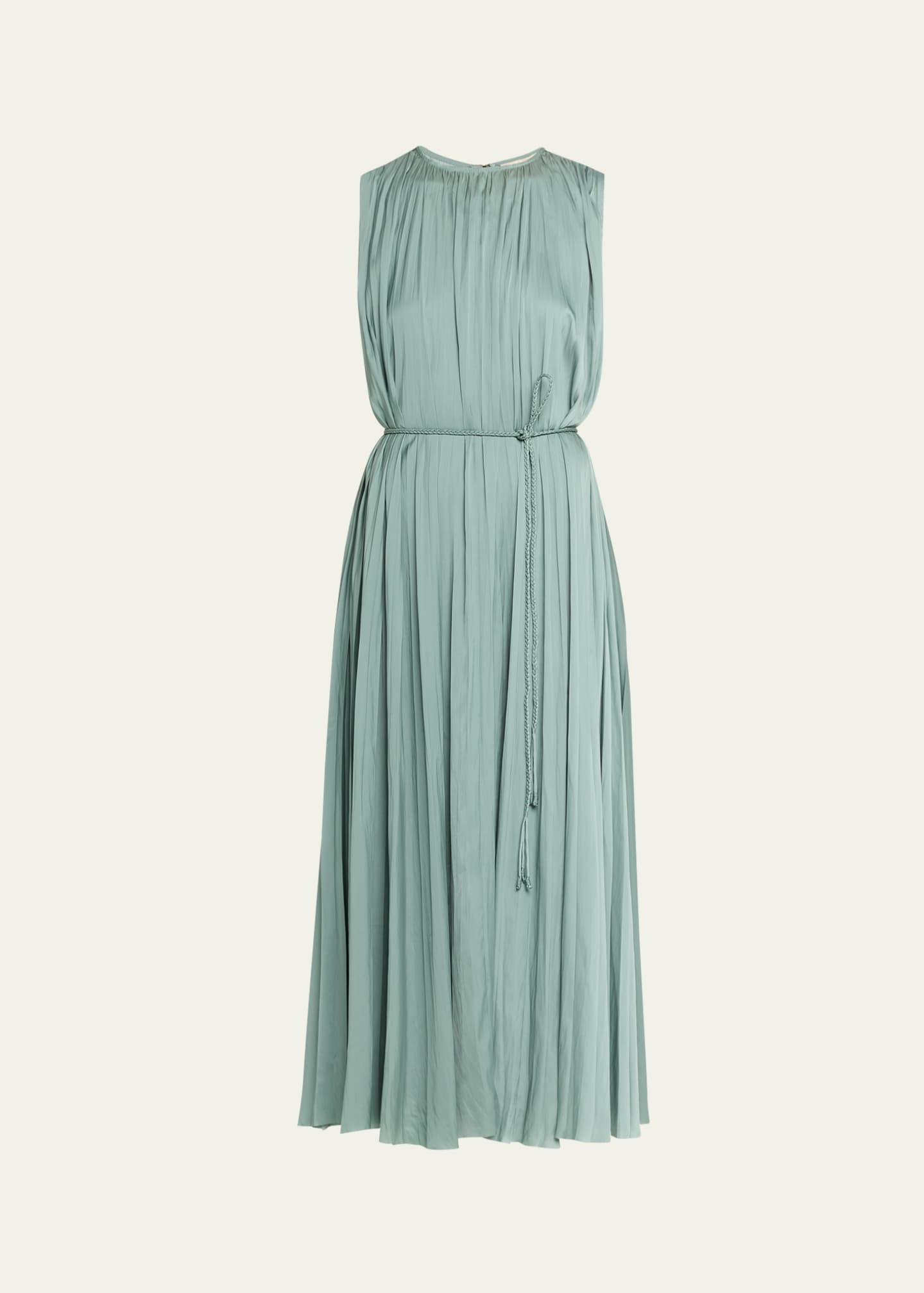 strapless open back dress Green Satin Pleated Dress