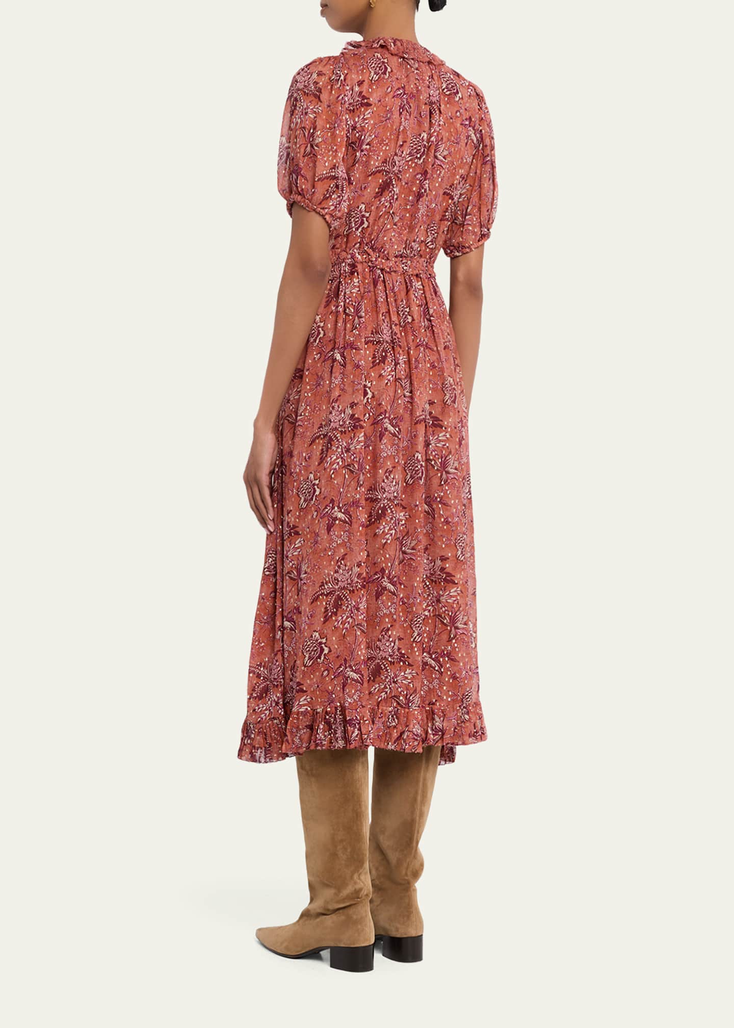 Ulla Johnson Rosamunde Puff-Sleeve Ruffle Chiffon Midi Dress - Bergdorf  Goodman