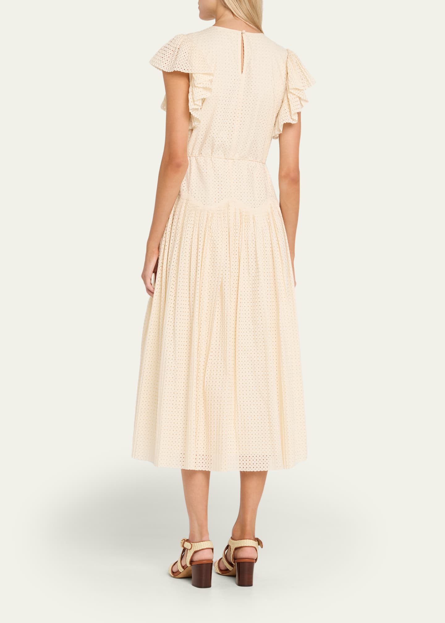 Ulla Johnson Sylvaine Flutter-Sleeve Lasercut Poplin Ankle Dress - Bergdorf  Goodman