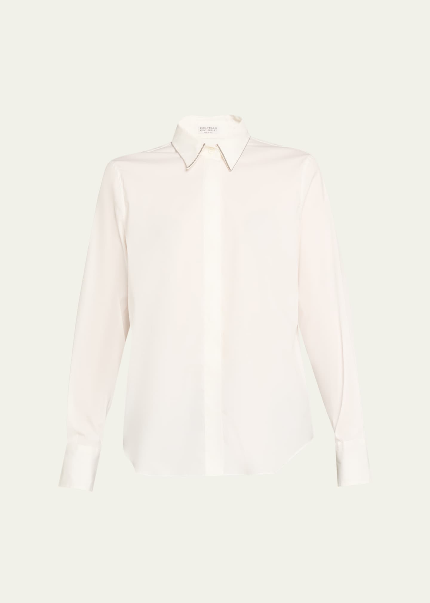 Brunello Cucinelli Monili-Trim Cotton Poplin Button-Down Shirt