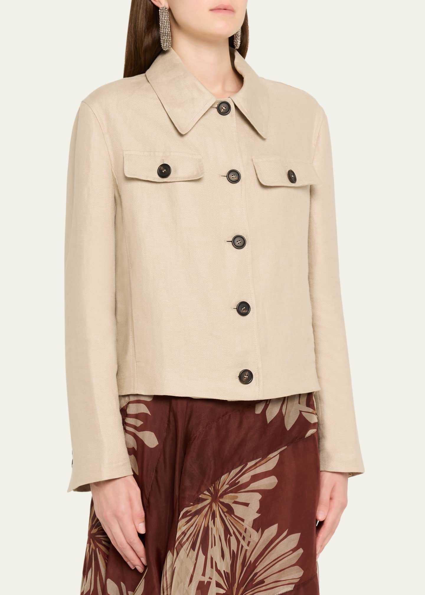 Brunello Cucinelli Structured Linen Twill Single-Breasted Shirt