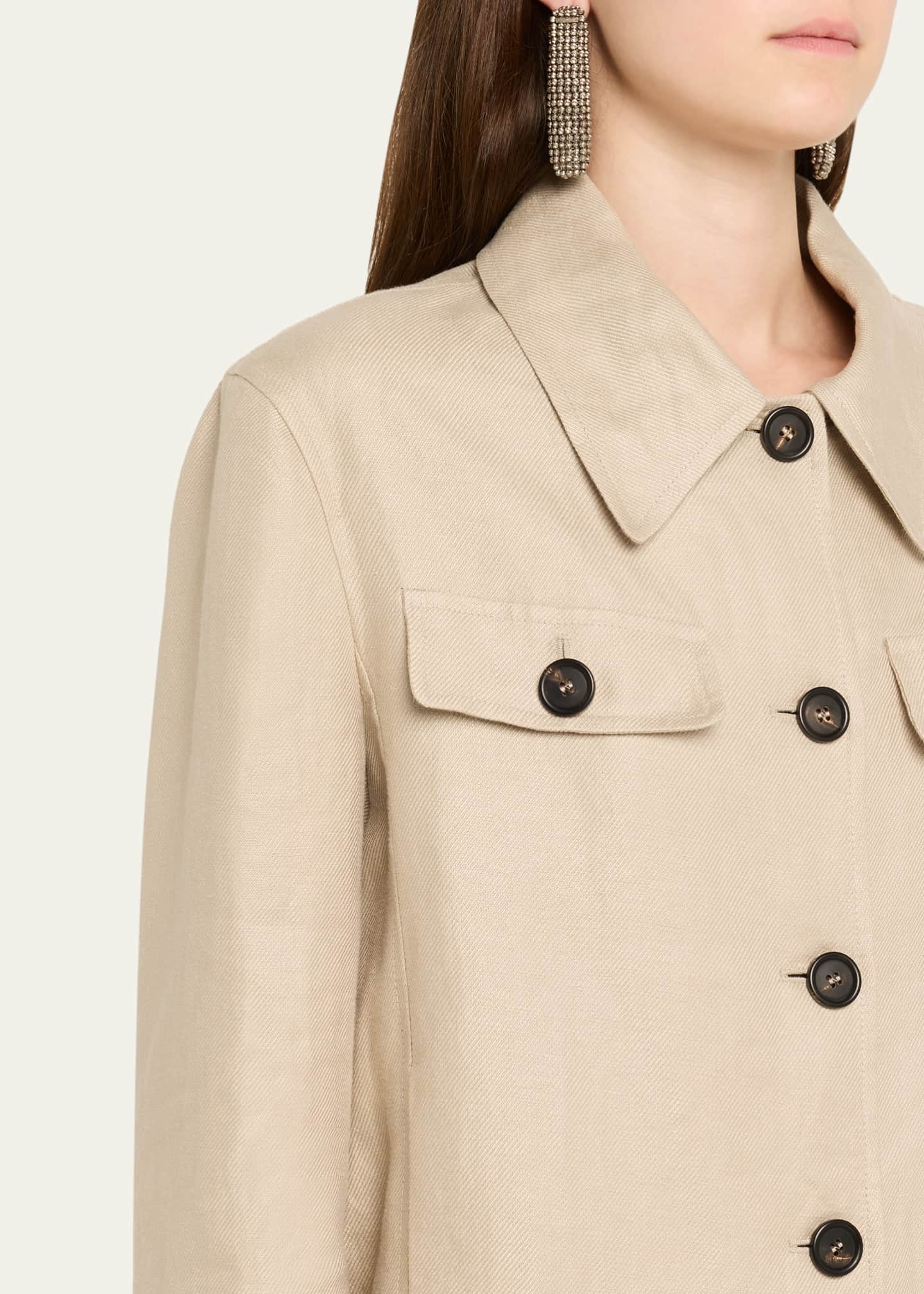 Brunello Cucinelli Structured Linen Twill Single-Breasted Shirt