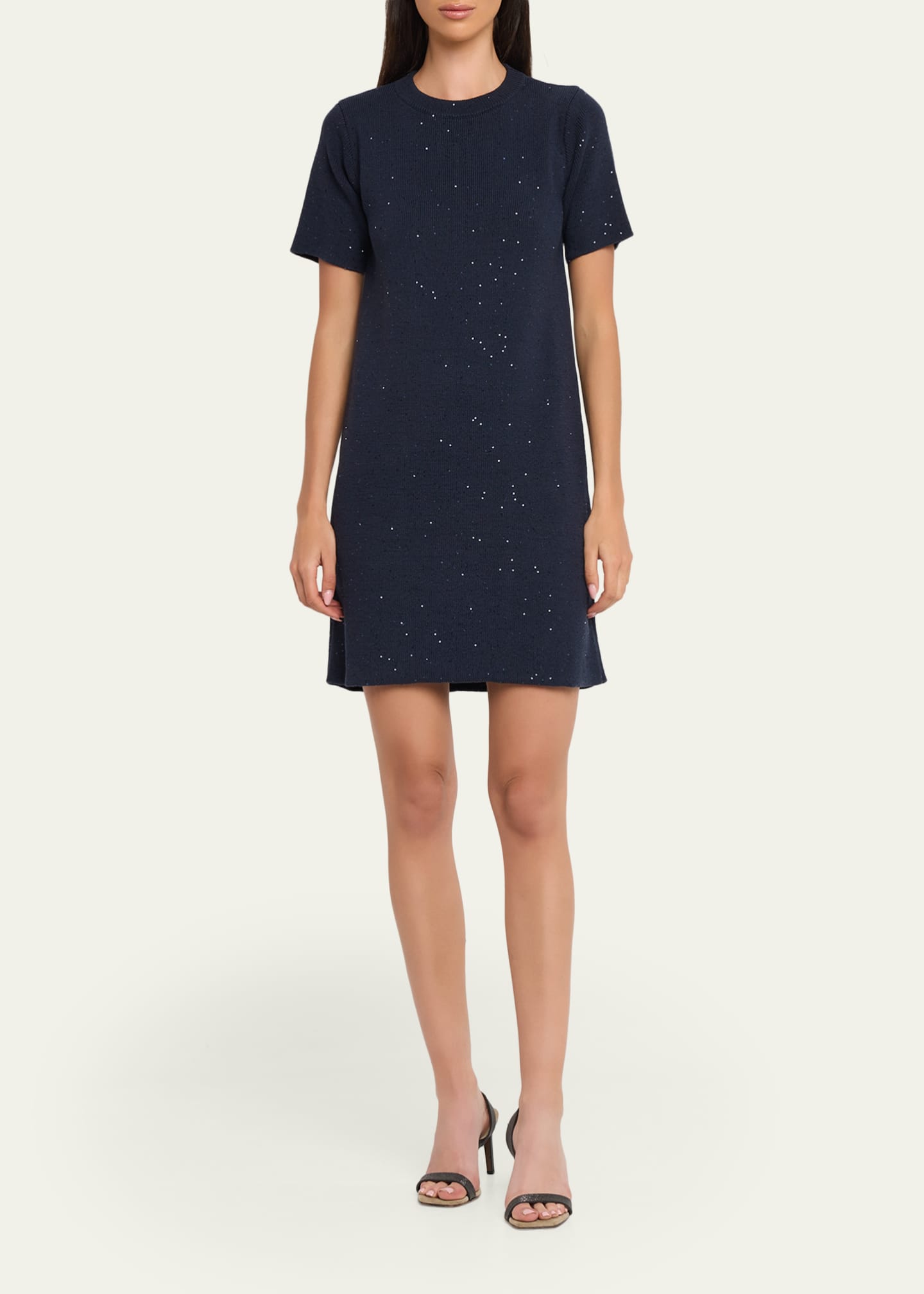 Brunello Cucinelli Pailette Knit Short-Sleeve Mini Shift Dress - Bergdorf  Goodman