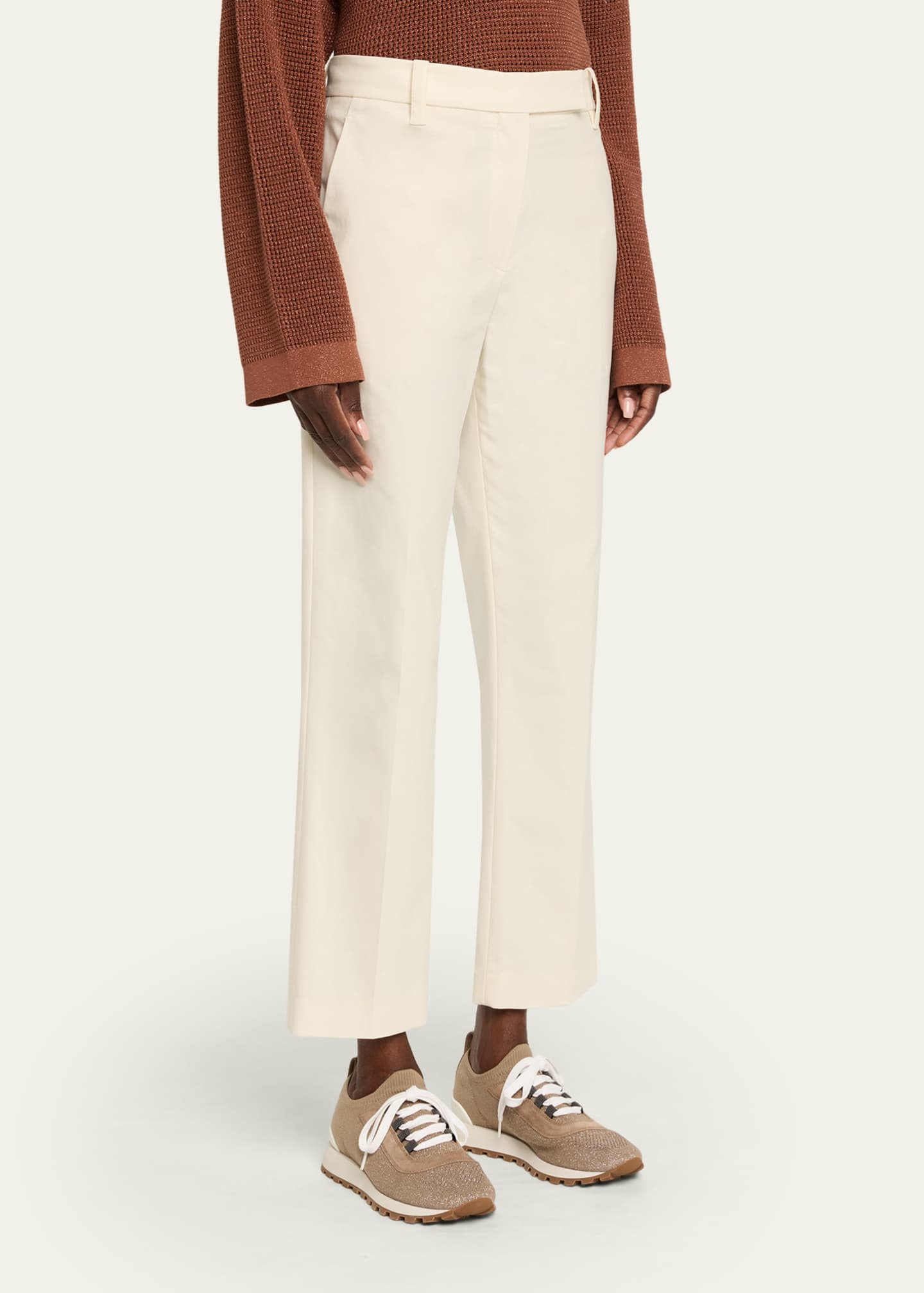 cotton cigarette pants Brunello Cucinelli Stretch Cotton Gabardine Kickflare Ankle Cigarette Pants
