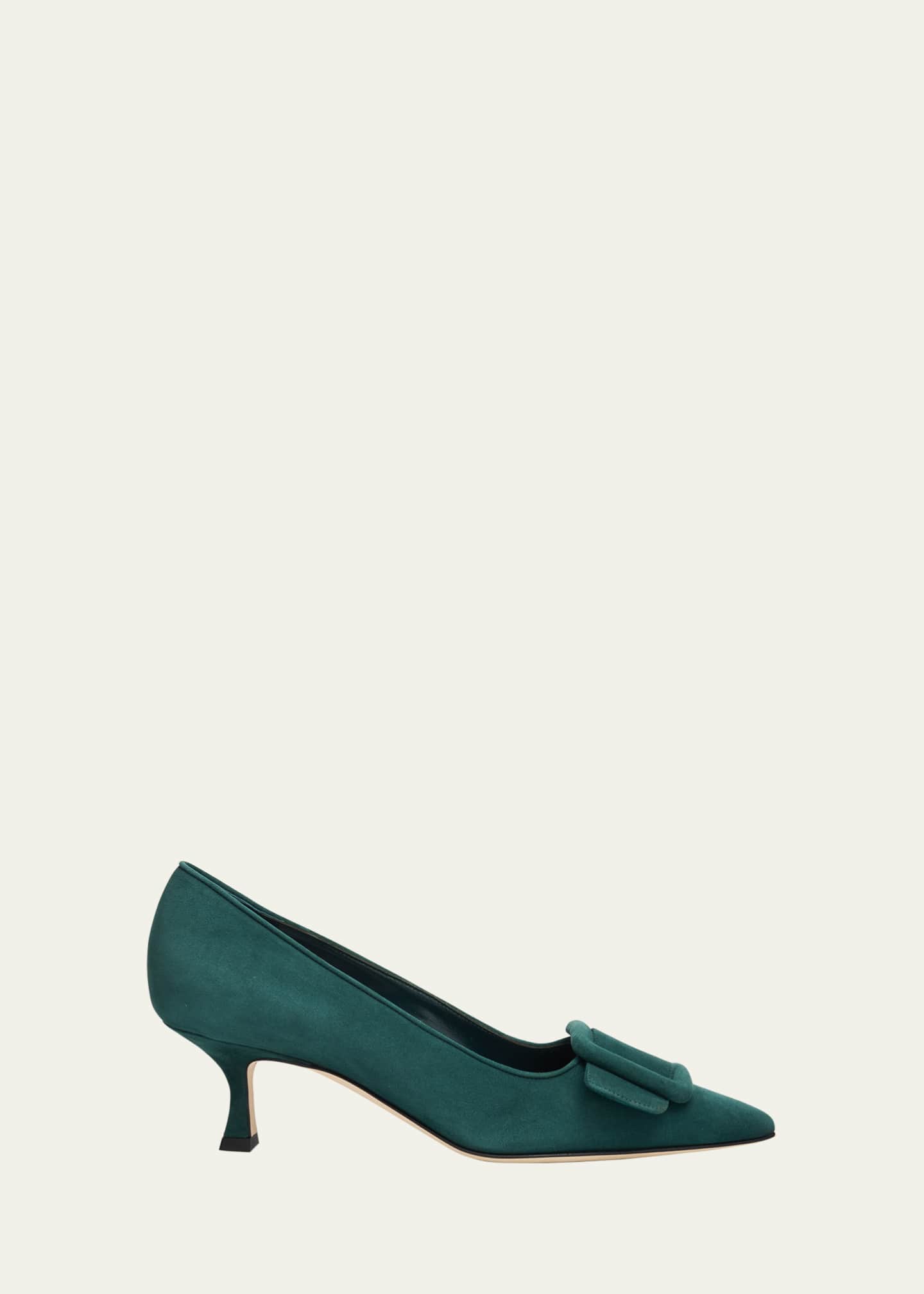 Manolo Blahnik 50mm Maysale Suede Buckle Pumps - Bergdorf Goodman