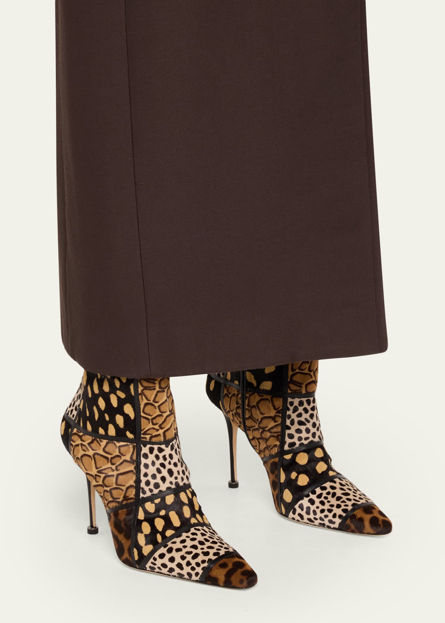Manolo Blahnik 105mm Trulona Patchwork Calf Hair Booties