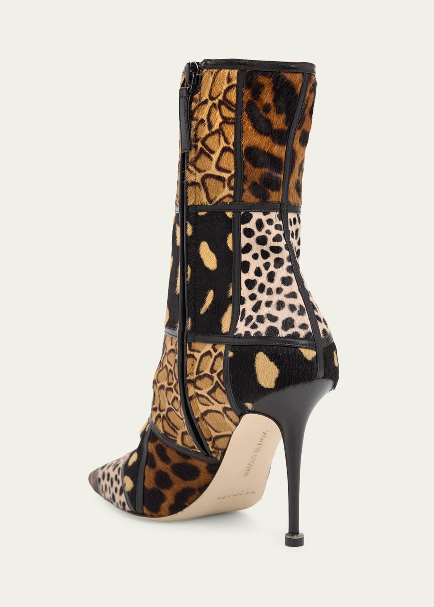 Manolo Blahnik 105mm Trulona Patchwork Calf Hair Booties