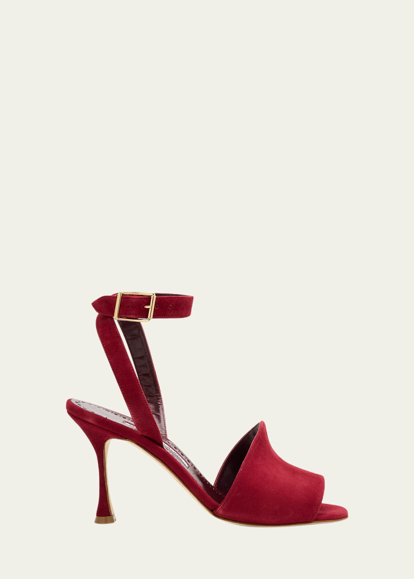 Manolo Blahnik 90mm Triananu Suede Ankle-Strap Sandals - Bergdorf