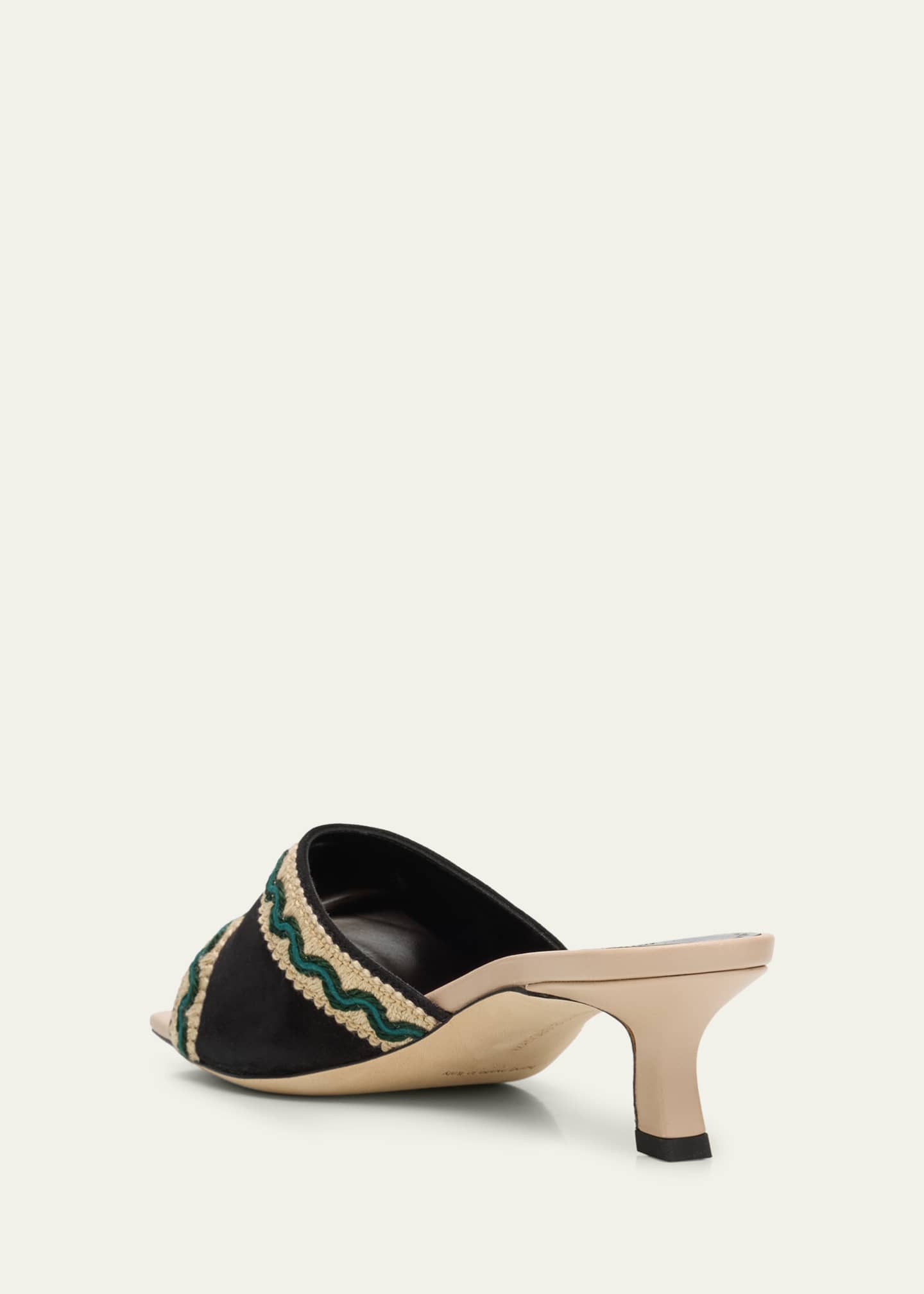 Manolo Blahnik 50mm Marebis Embroidered Crochet-Trim Suede Mules