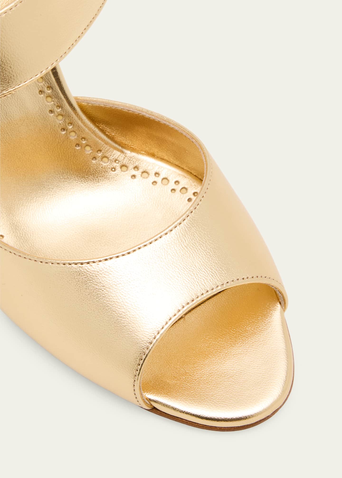 Manolo Blahnik 90mm Khiko Metallic Leather Peep-Toe Slingback