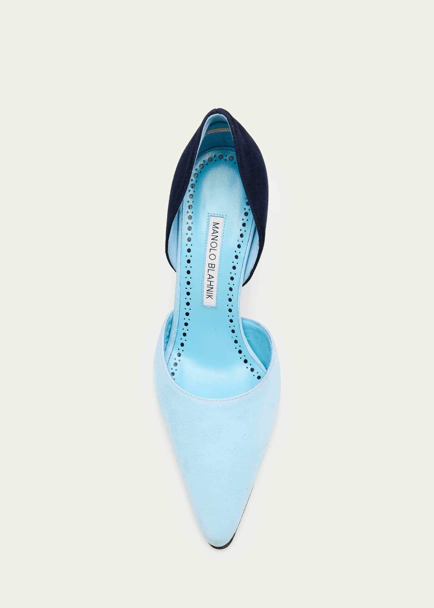 Manolo Blahnik 90mm Taylerbinu Bicolor Suede Pointed-Toe Pumps
