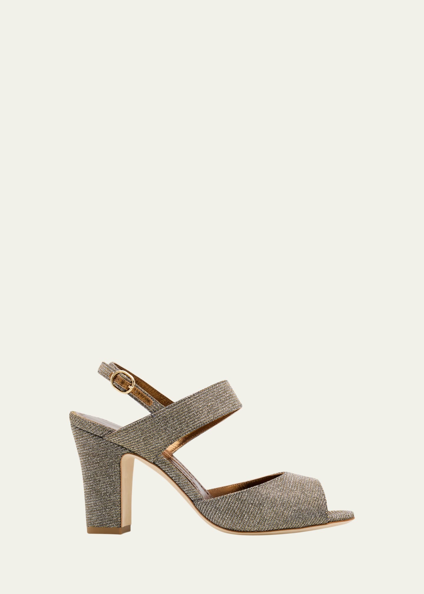 Manolo Blahnik 90mm Khiko Metallic Peep-Toe Slingback Sandals