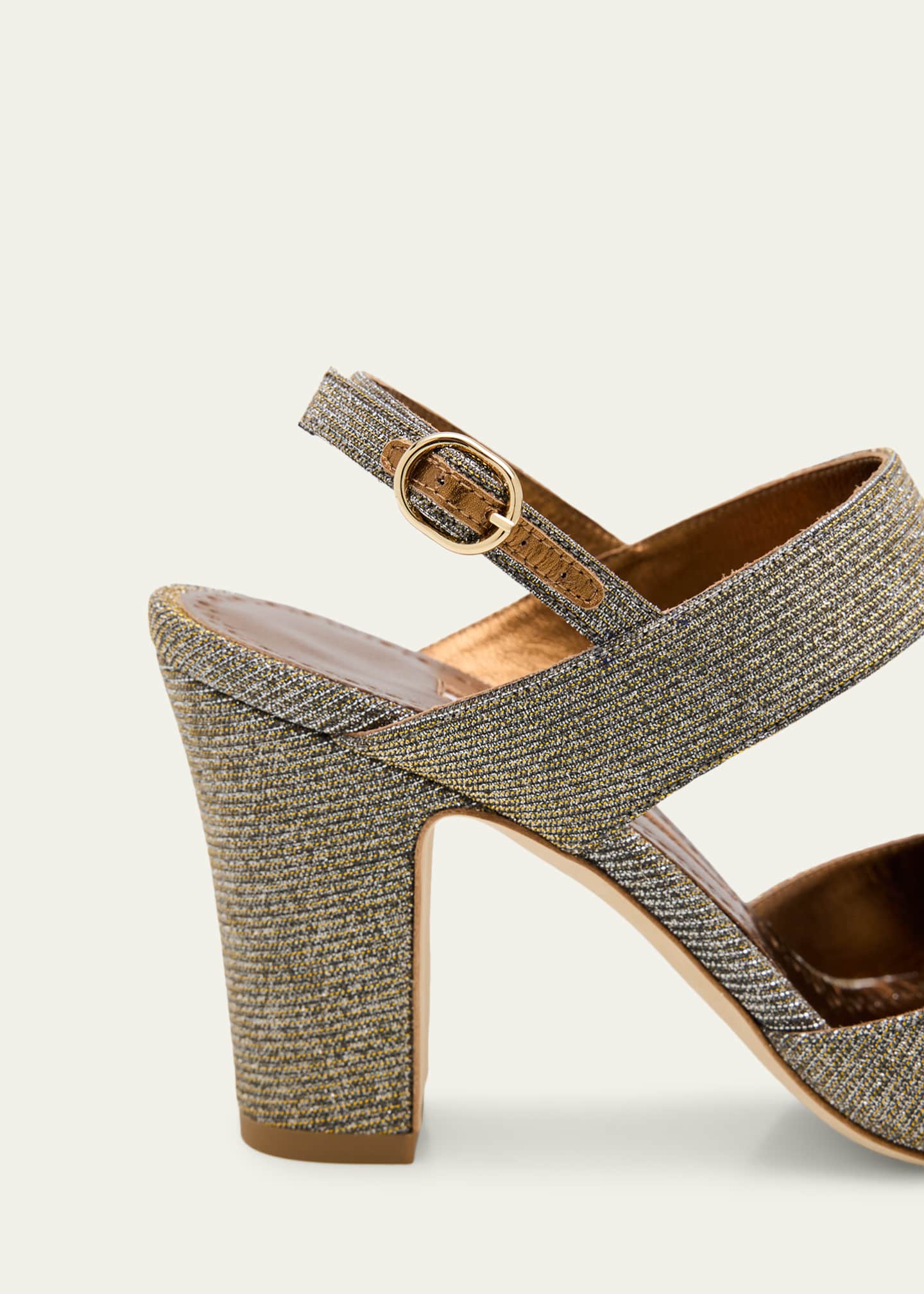 Manolo Blahnik 90mm Khiko Metallic Peep-Toe Slingback Sandals