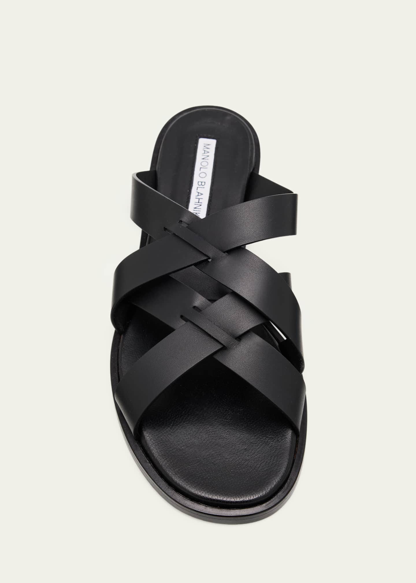 MANOLO BLAHNIK ブラック サンダル36half Manolo Blahnik Marvina Crisscross Leather Flat Sandals - Bergdorf