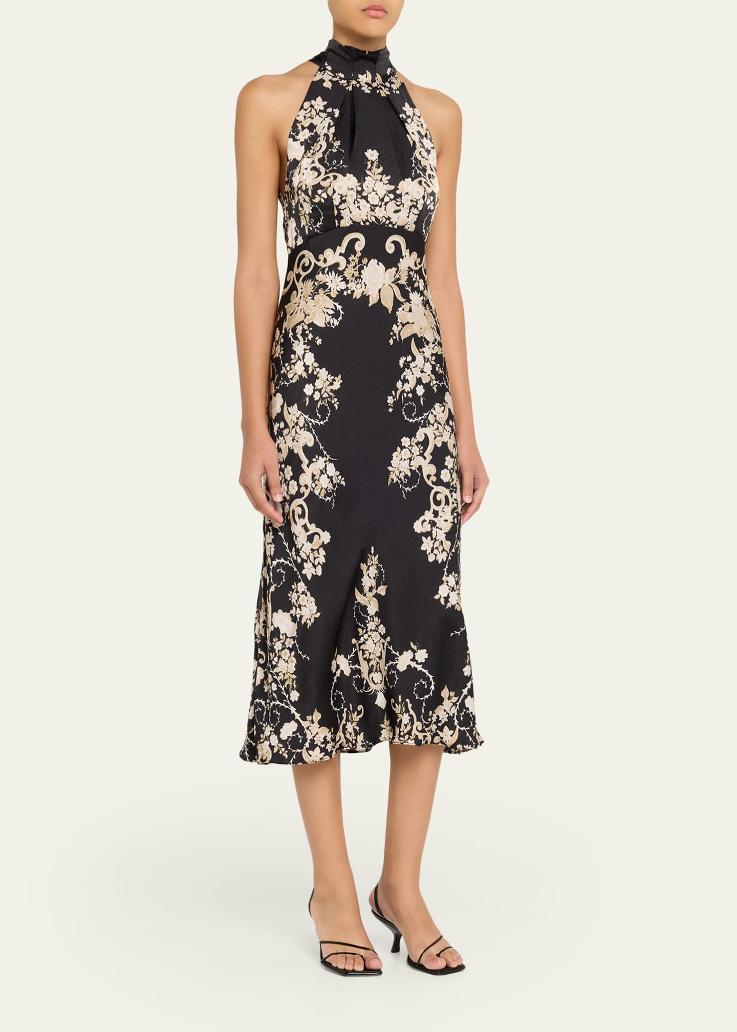 Saloni Michelle Floral Satin Draped Halter Midi Dress - Bergdorf Goodman