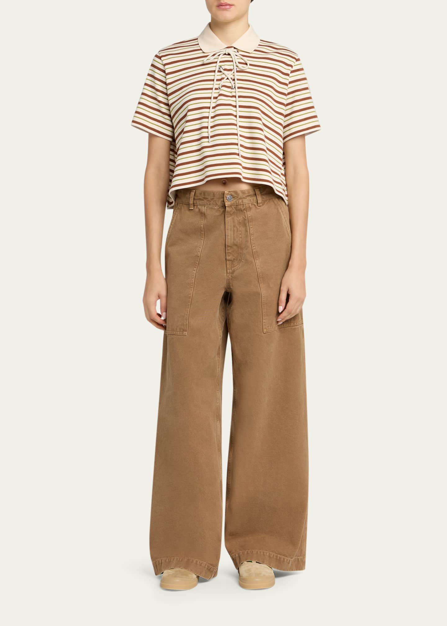 Moncler Lace-Up Stripe Polo Shirt - Bergdorf Goodman
