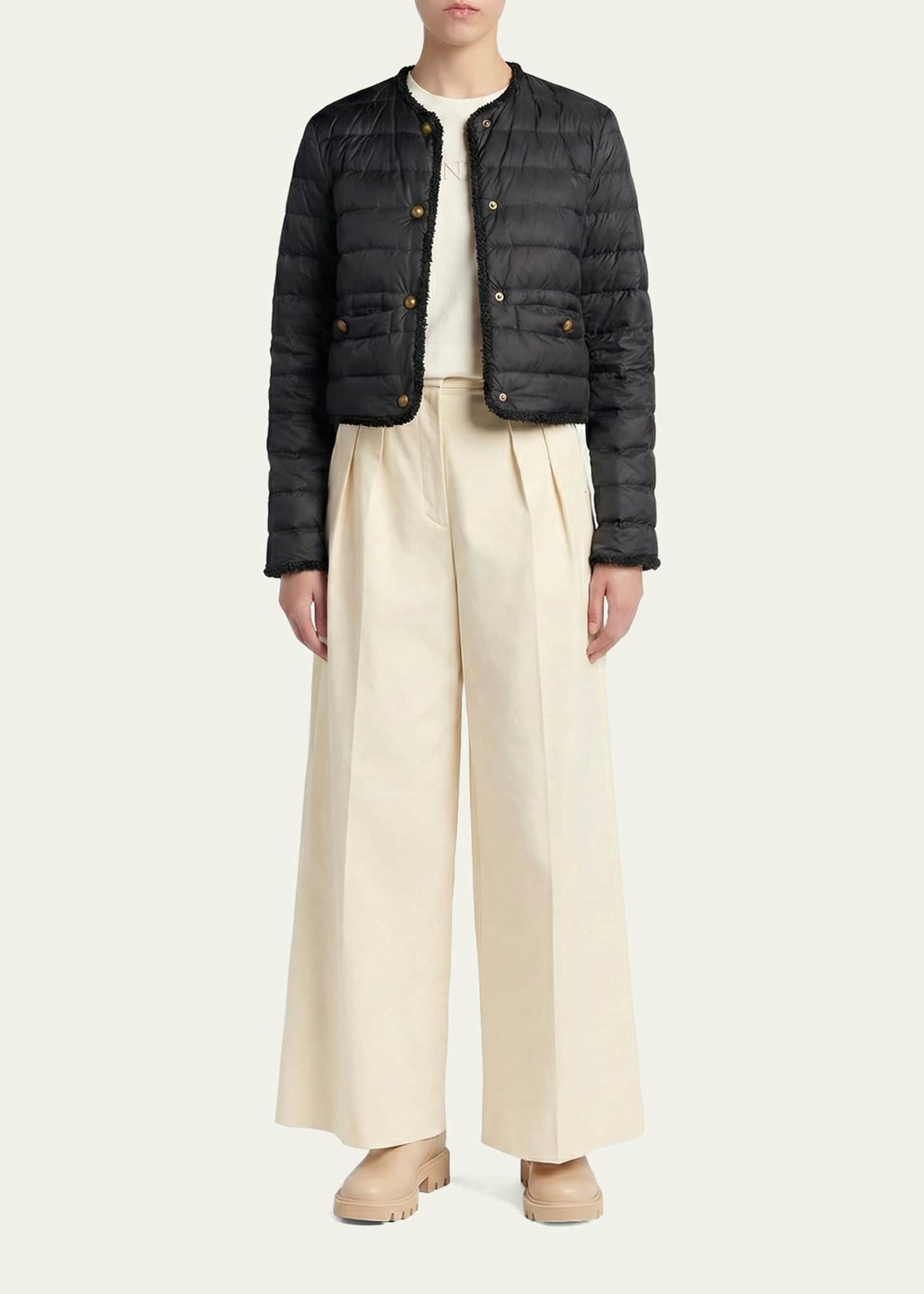 Moncler Fleurs Bouclé-Trim Short Down Jacket - Bergdorf Goodman