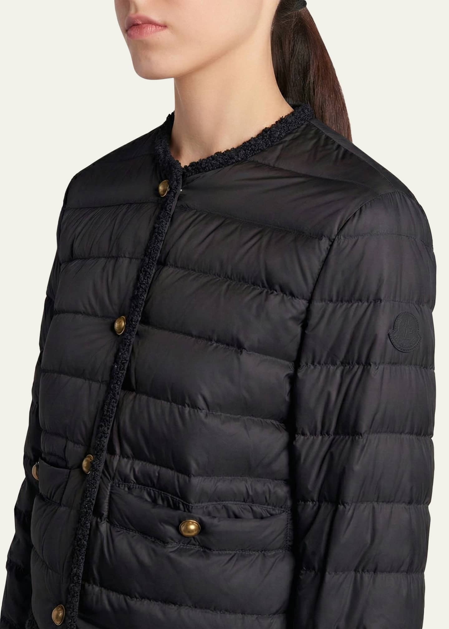 Moncler Fleurs Bouclé-Trim Short Down Jacket - Bergdorf Goodman