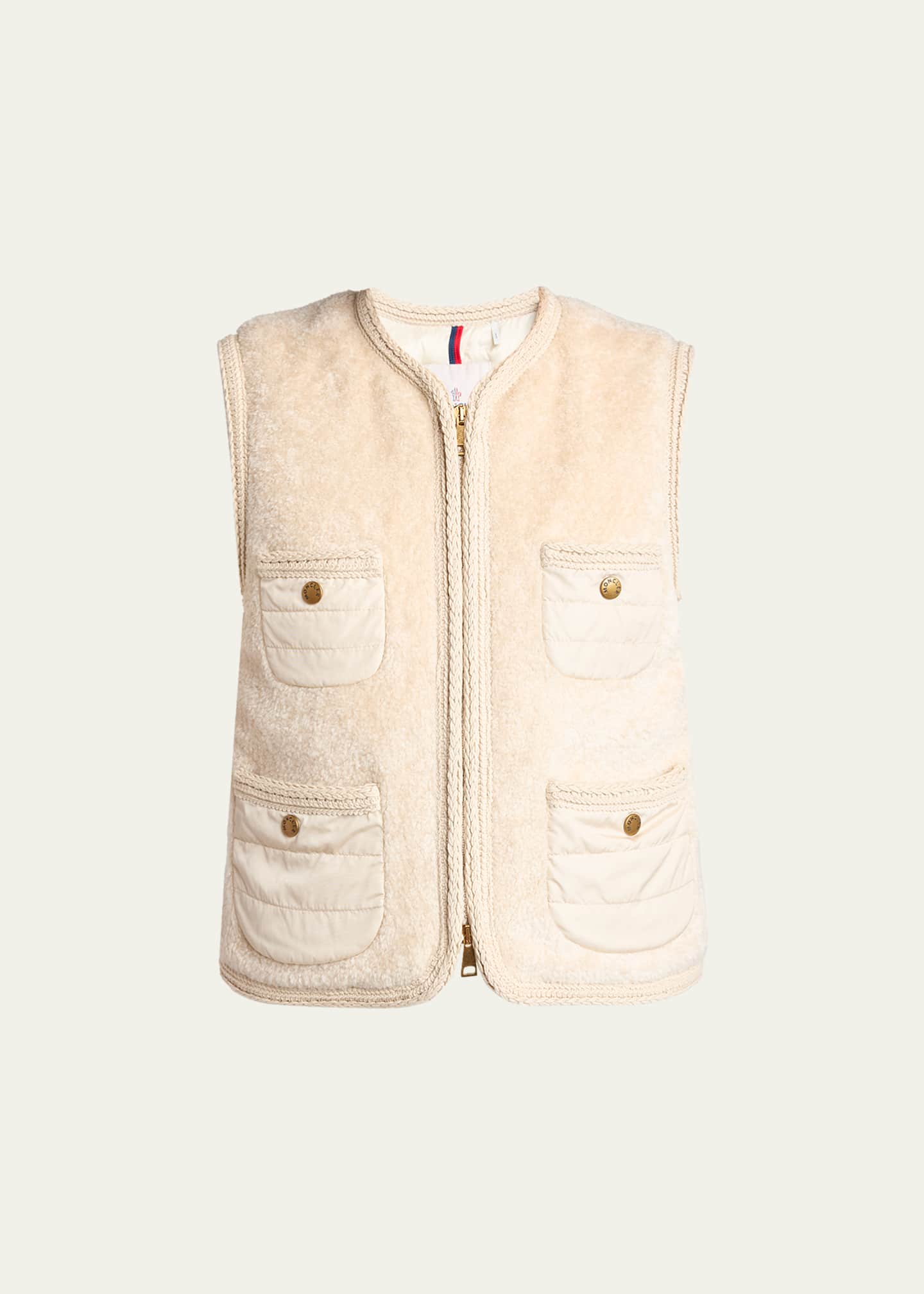 Moncler Mimosas Braided Trim Teddy Down Vest - Bergdorf Goodman