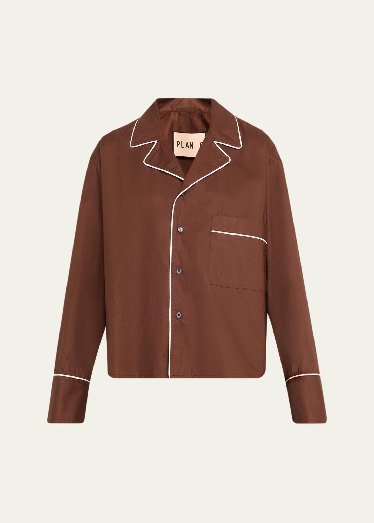 Plan C Cotton Long-Sleeve Pajama Shirt - Bergdorf Goodman