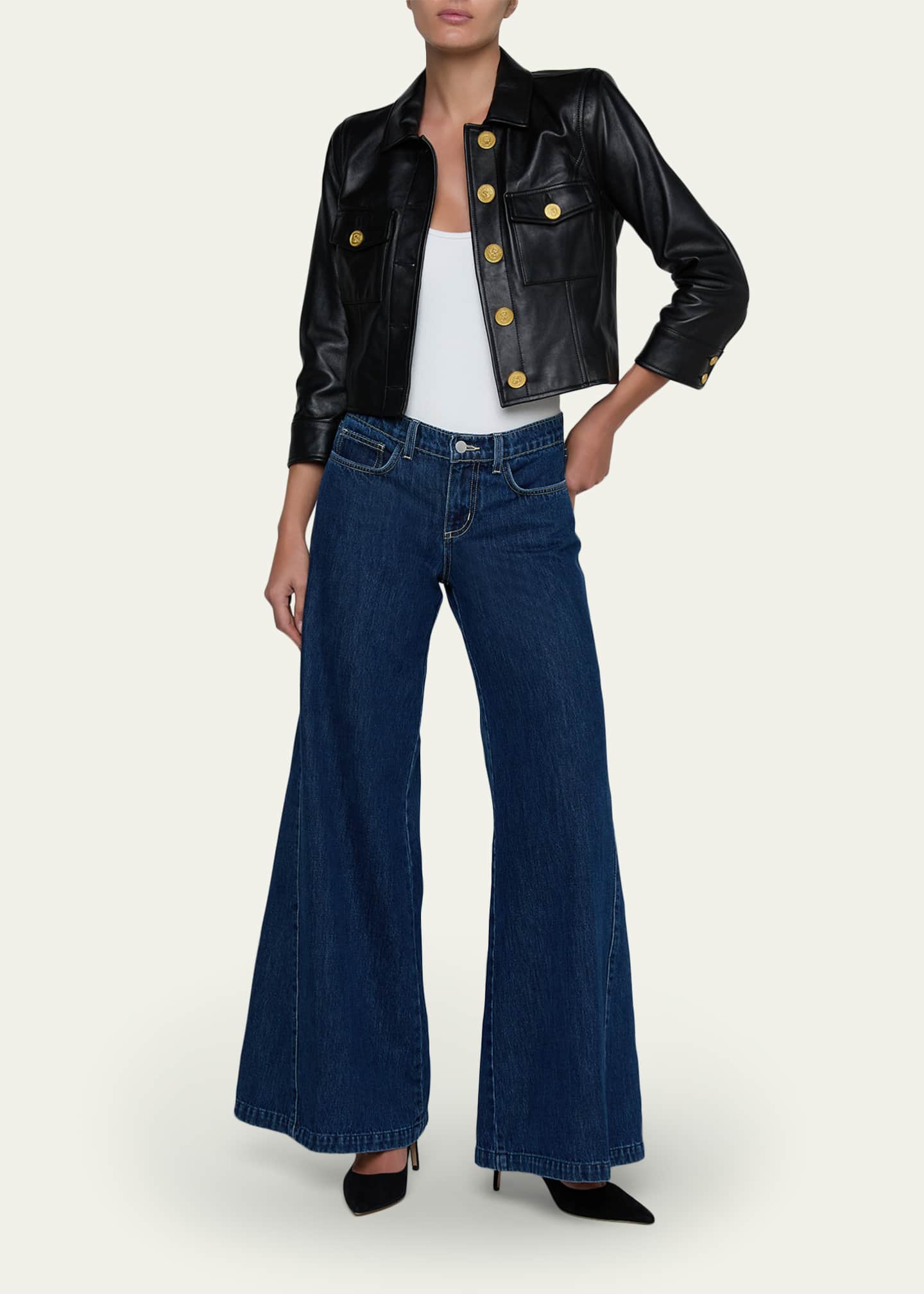 L'Agence Kumi Cropped Leather Jacket - Bergdorf Goodman