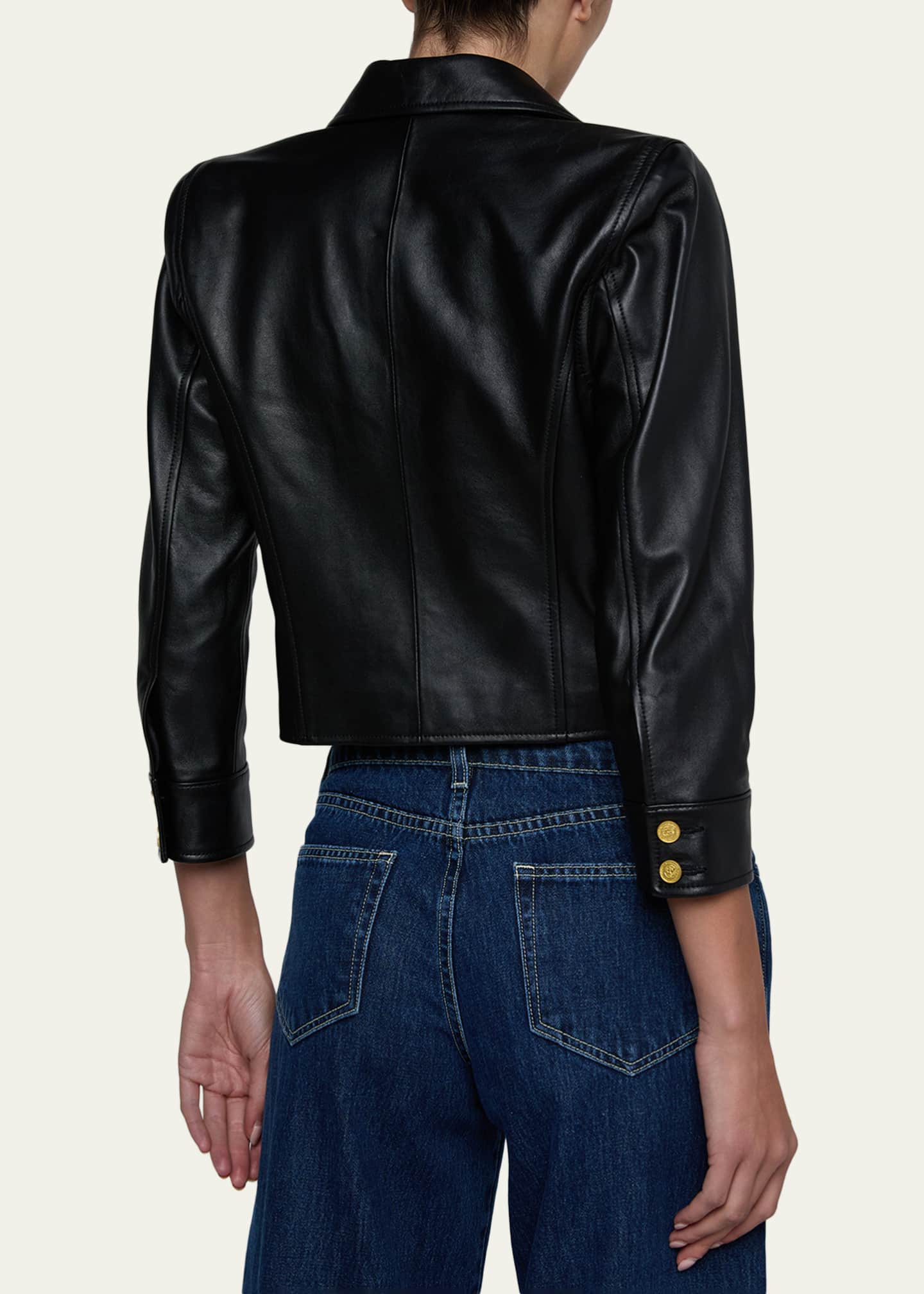 L'Agence Kumi Cropped Leather Jacket - Bergdorf Goodman