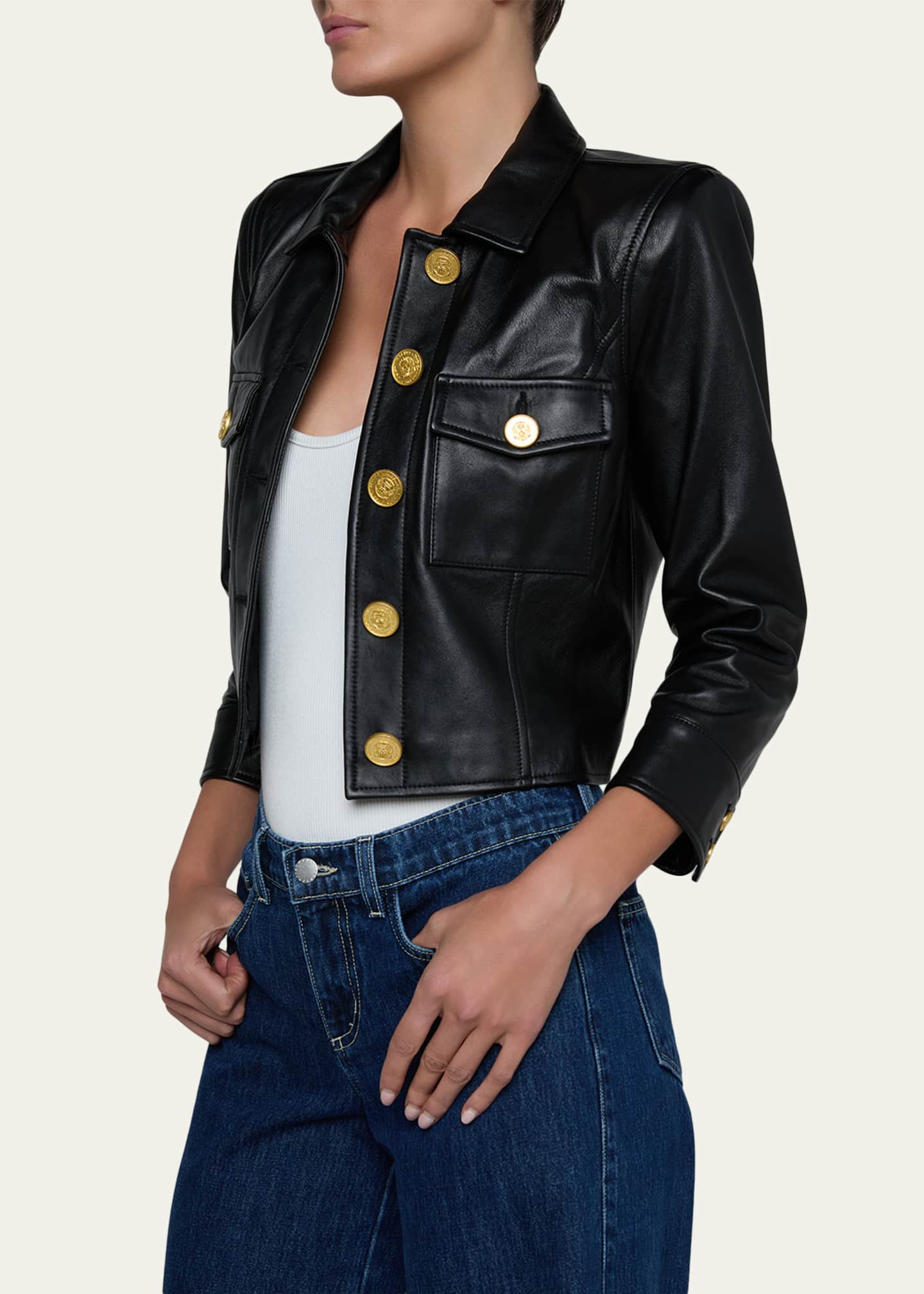 L'Agence Kumi Cropped Leather Jacket - Bergdorf Goodman