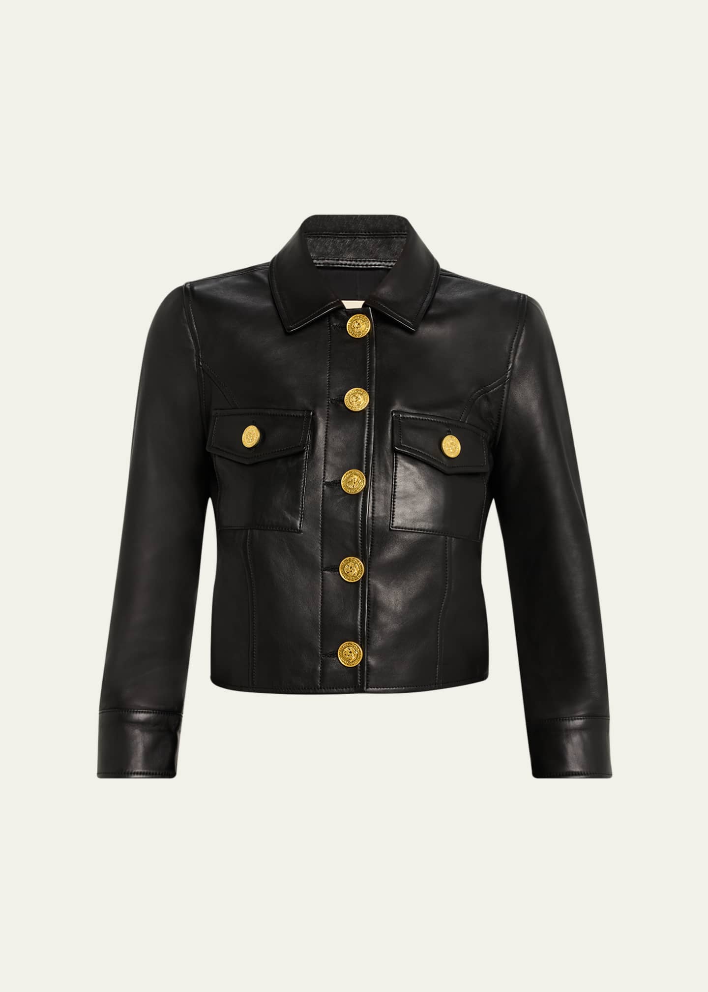 L'Agence Kumi Cropped Leather Jacket - Bergdorf Goodman