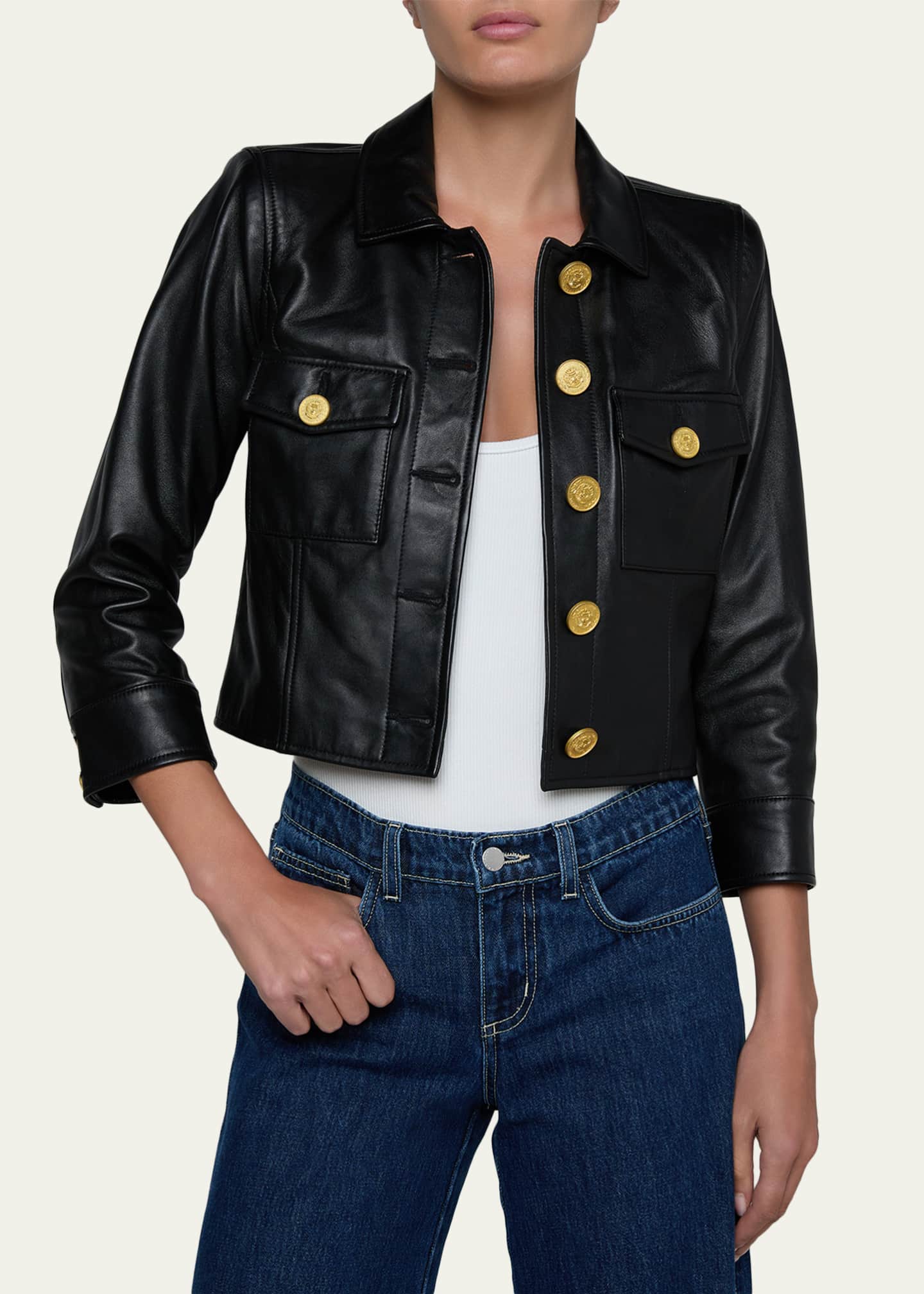 L'Agence Kumi Cropped Leather Jacket - Bergdorf Goodman