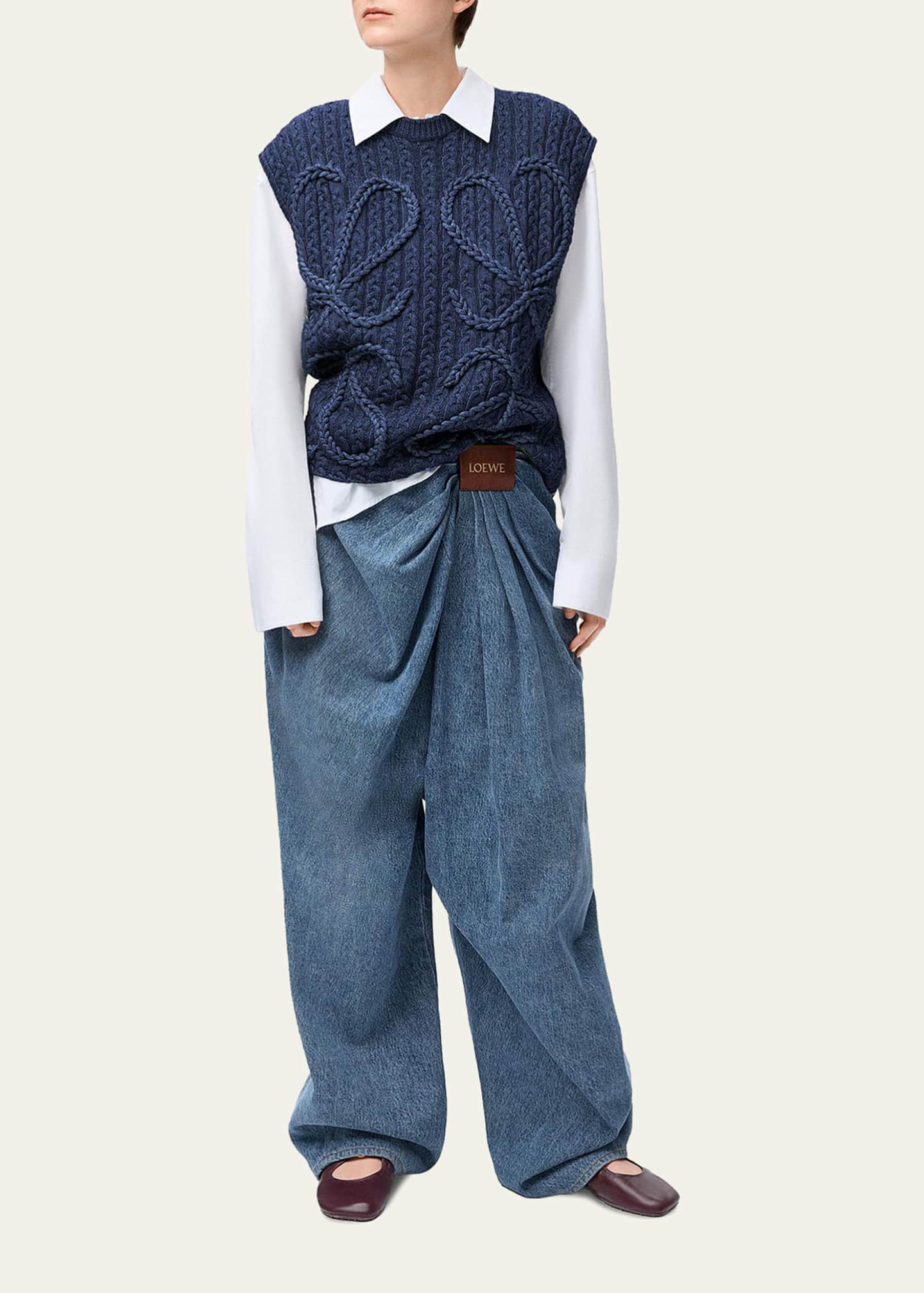 LOEWE アナグラム ニットベストS Loewe Anagram Cable Knit Vest - Bergdorf Goodman