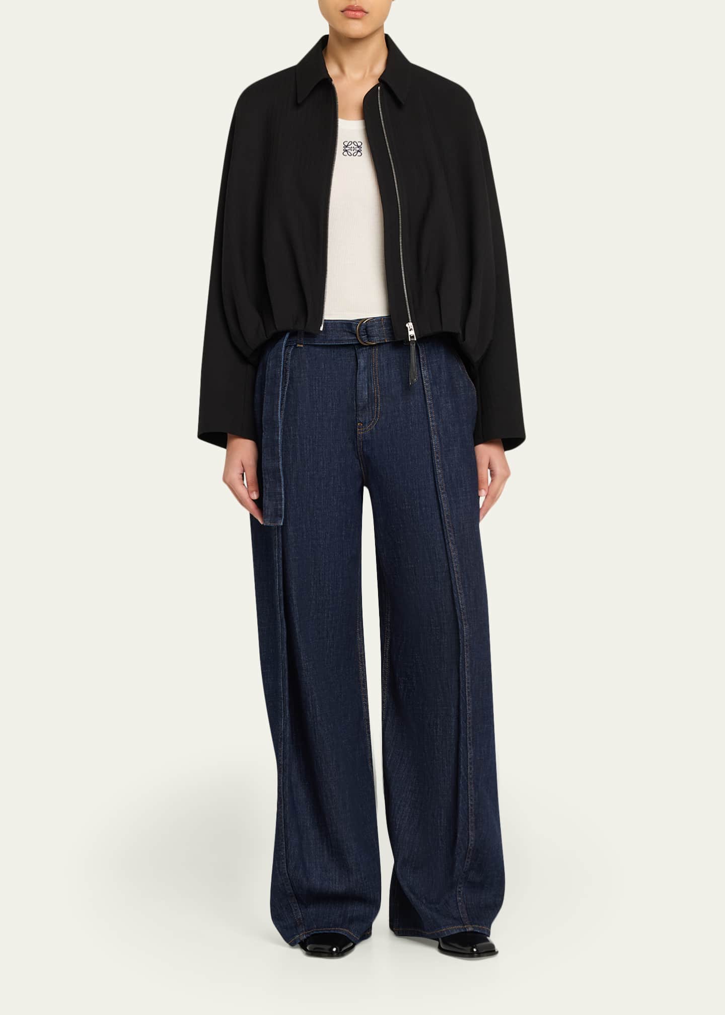 Loewe D-Ring Belted Wide-Leg Jeans - Bergdorf Goodman
