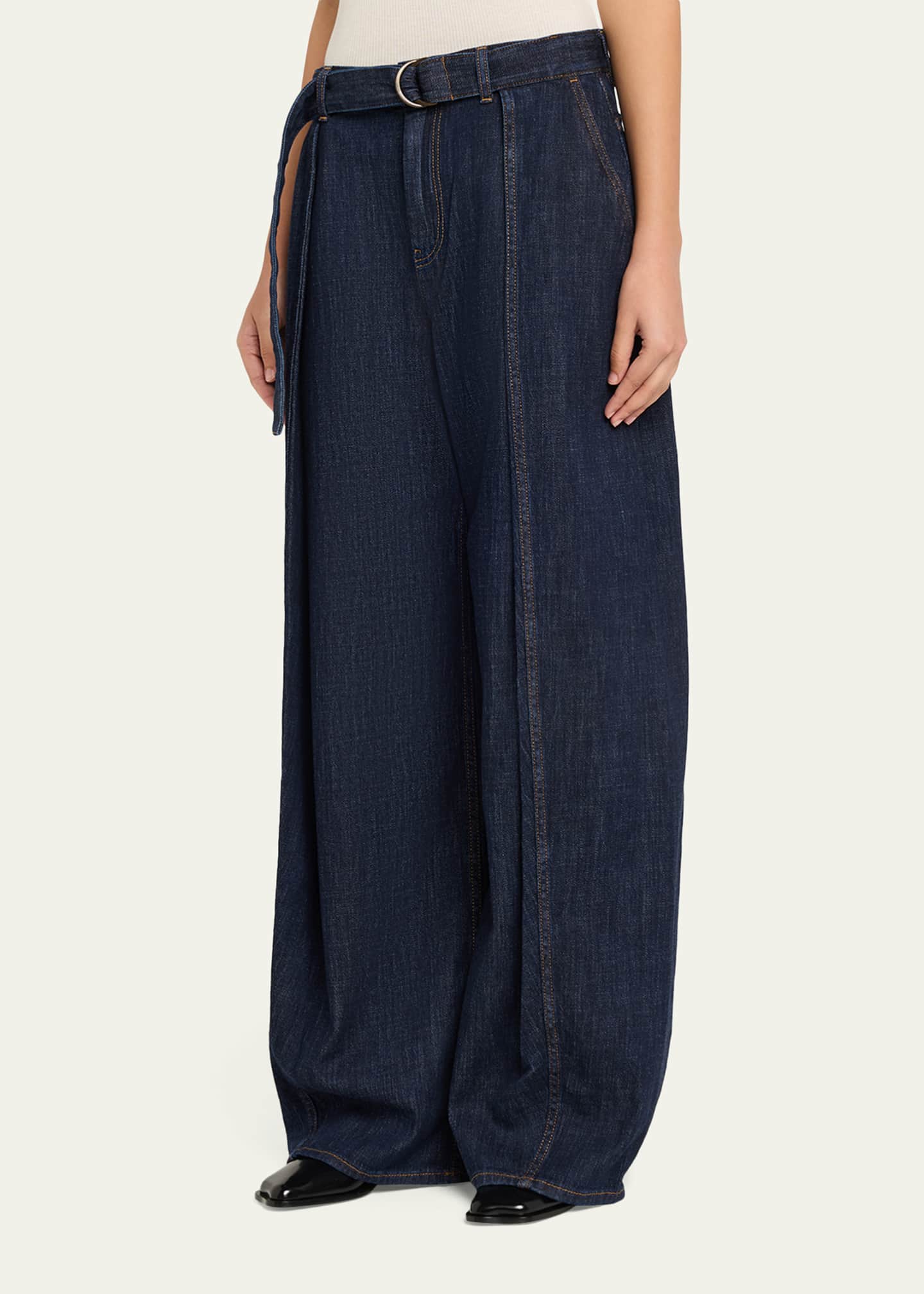 Loewe D-Ring Belted Wide-Leg Jeans - Bergdorf Goodman
