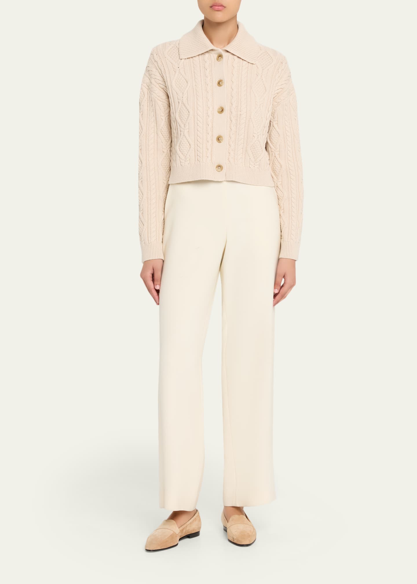 SIMKHAI Virginia Cable-Knit Fringe Cropped Cardigan - Bergdorf Goodman