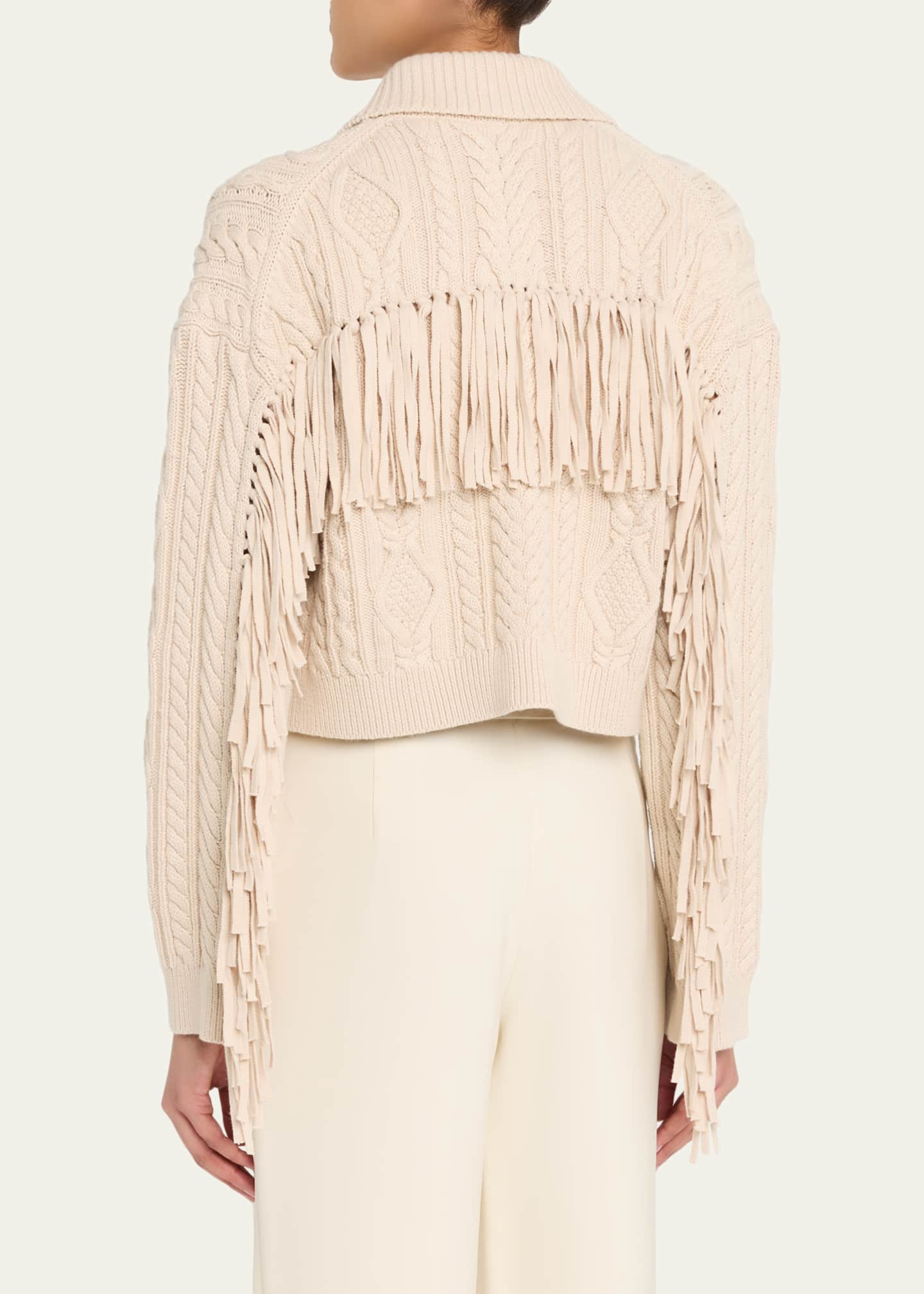 SIMKHAI Virginia Cable-Knit Fringe Cropped Cardigan - Bergdorf Goodman