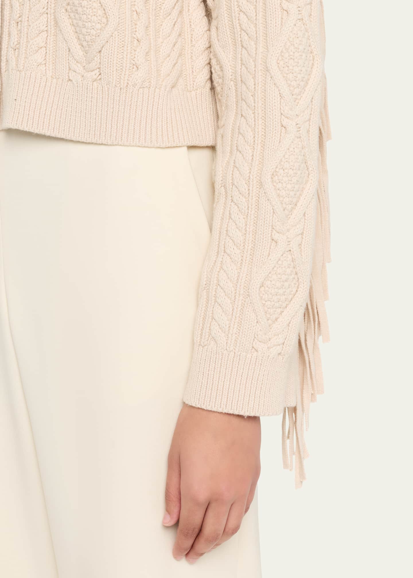 SIMKHAI Virginia Cable-Knit Fringe Cropped Cardigan - Bergdorf Goodman